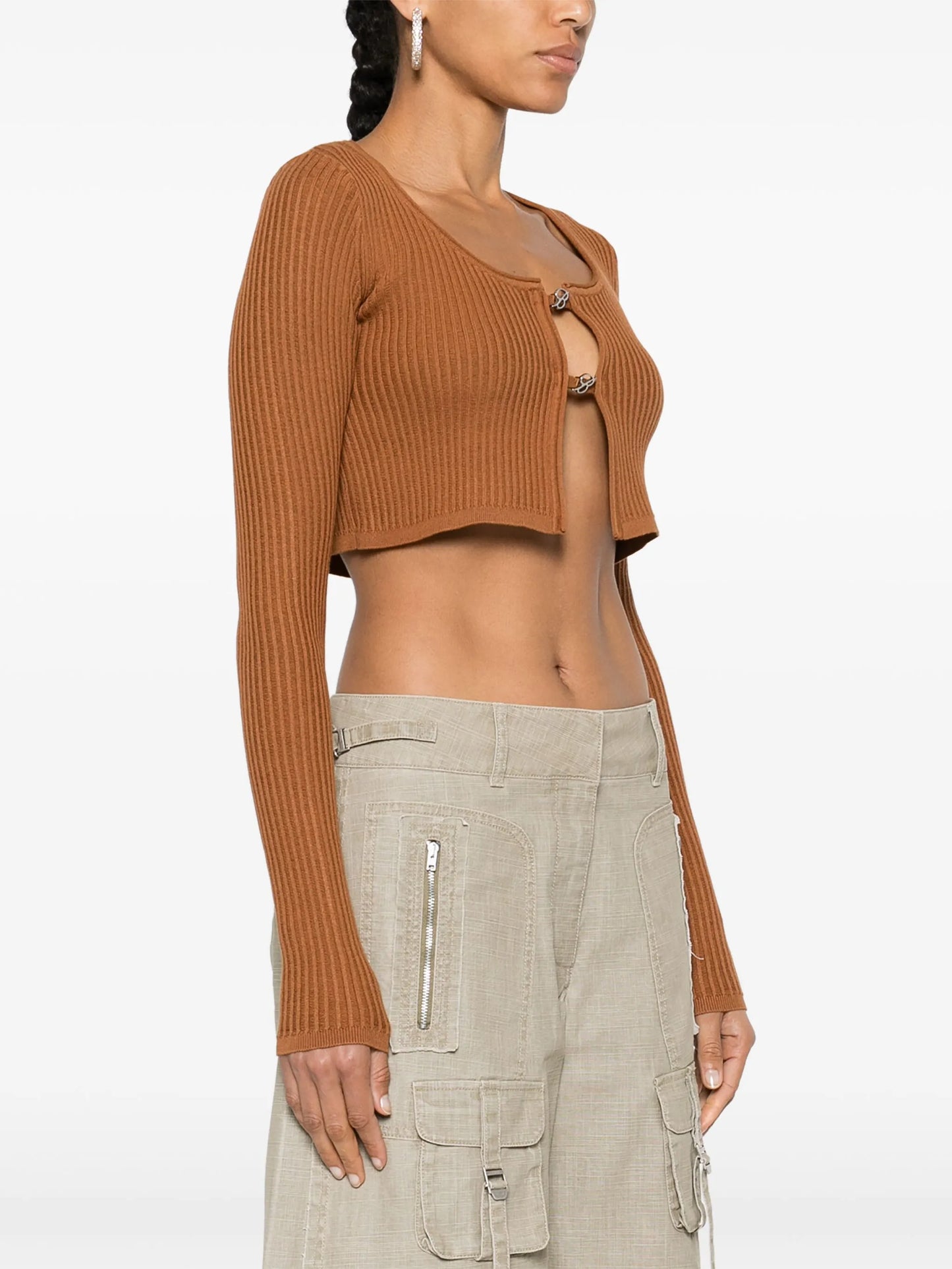 cropped ribbed-knit cardigan