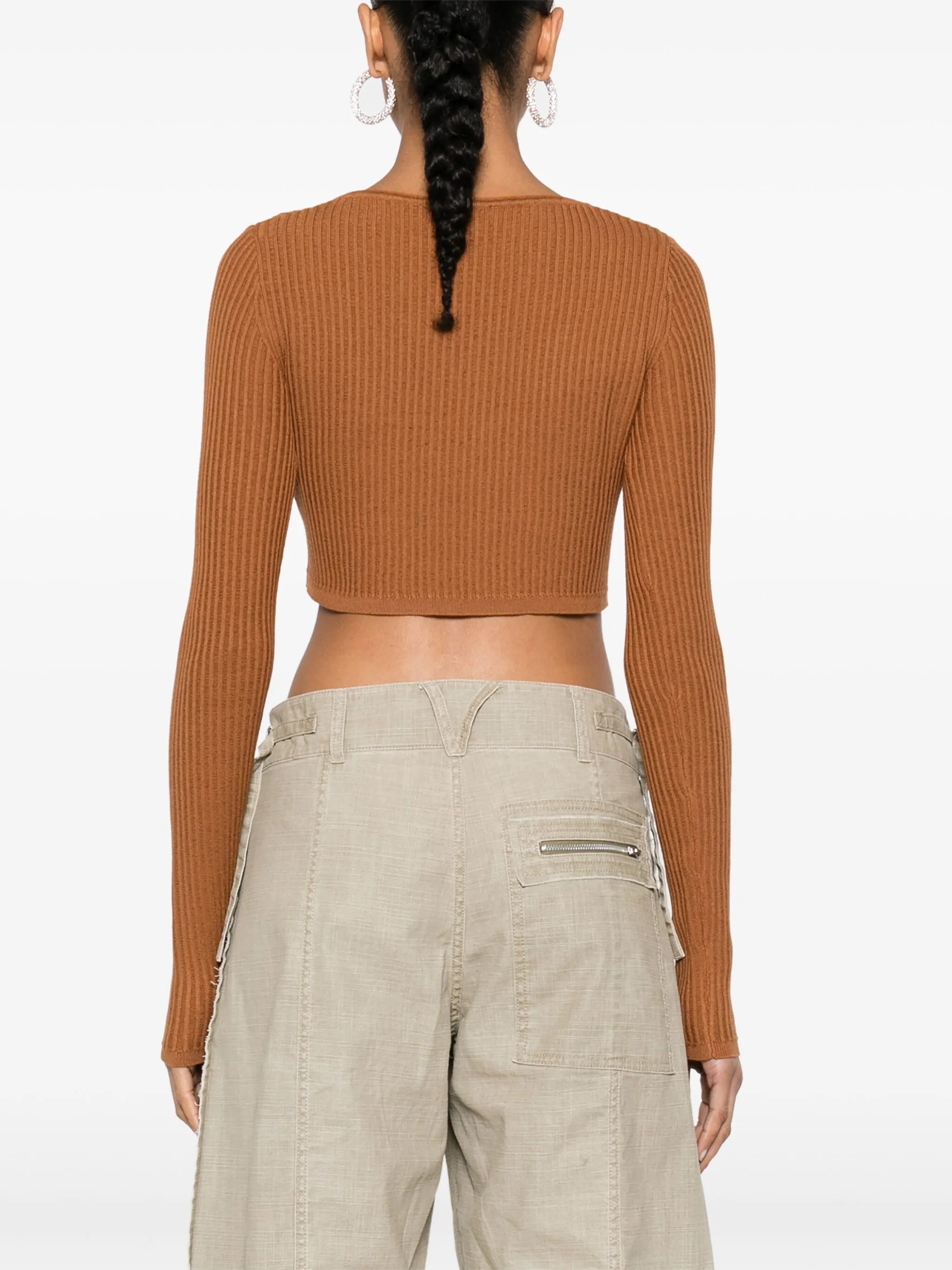 cropped ribbed-knit cardigan