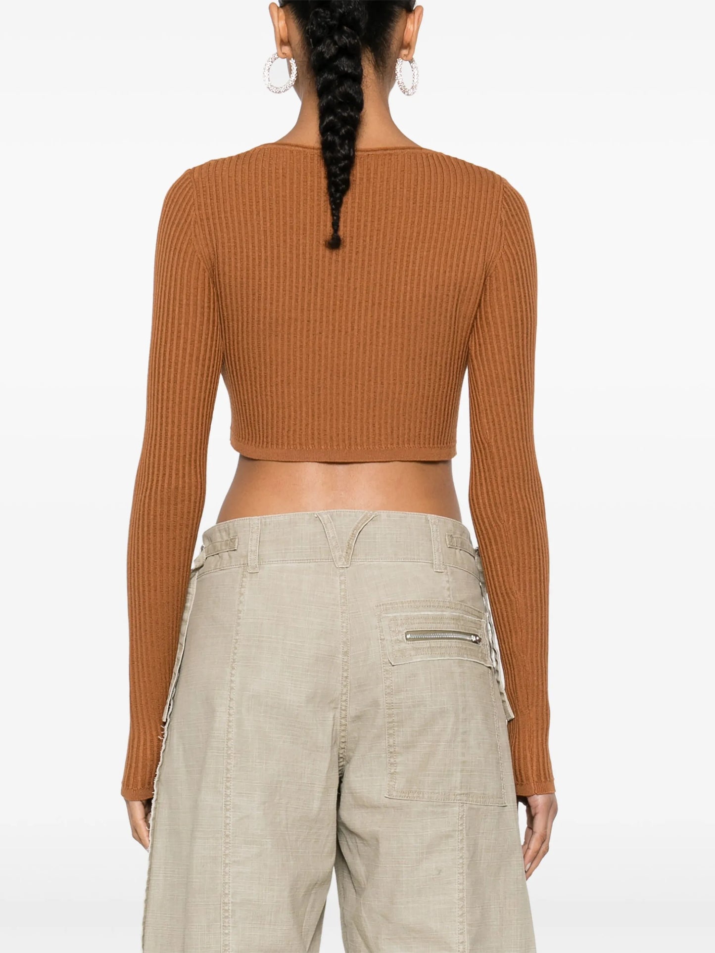 cropped ribbed-knit cardigan