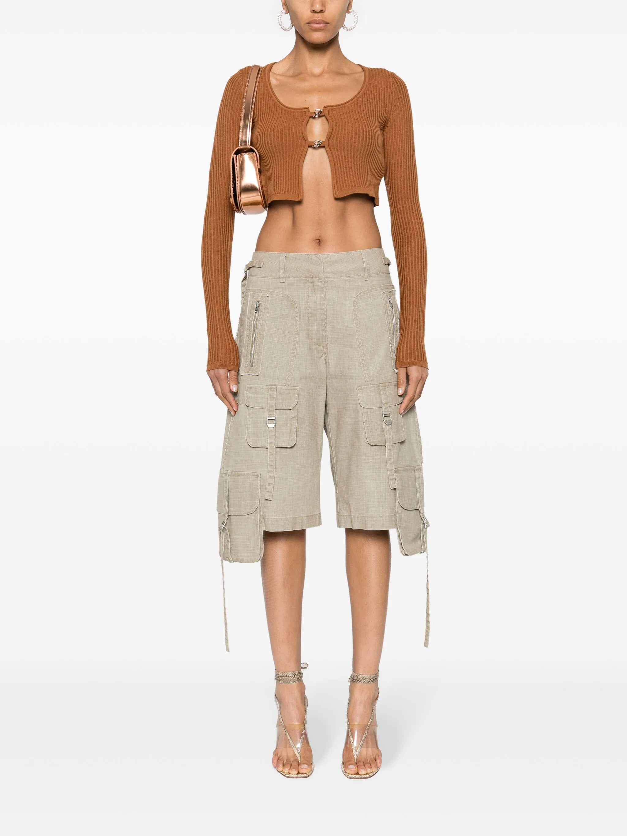 cropped ribbed-knit cardigan