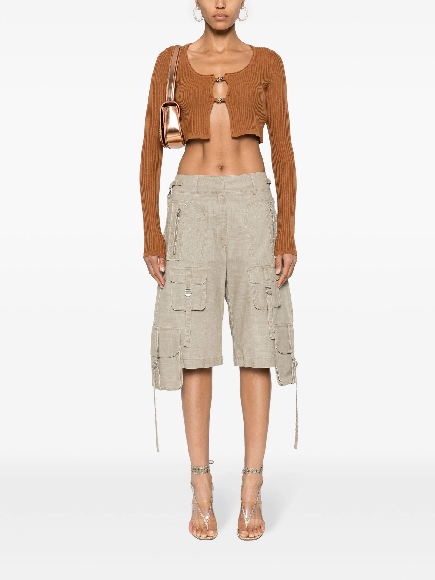 cropped ribbed-knit cardigan