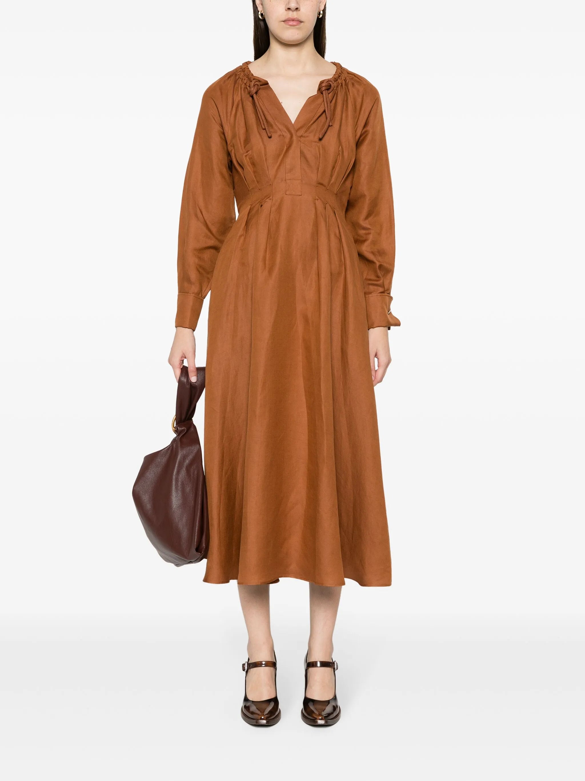 inverted-pleats midi dress