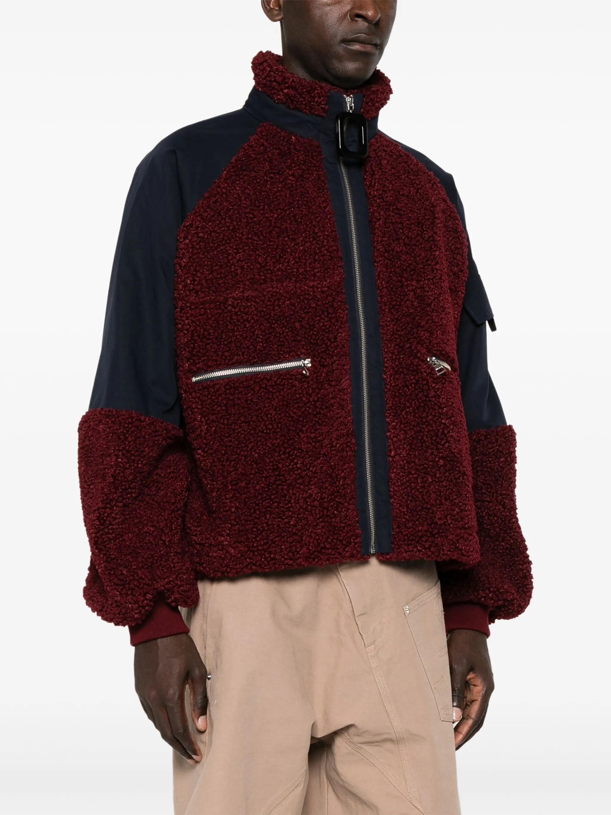 colour-block fleece bomber jacket
