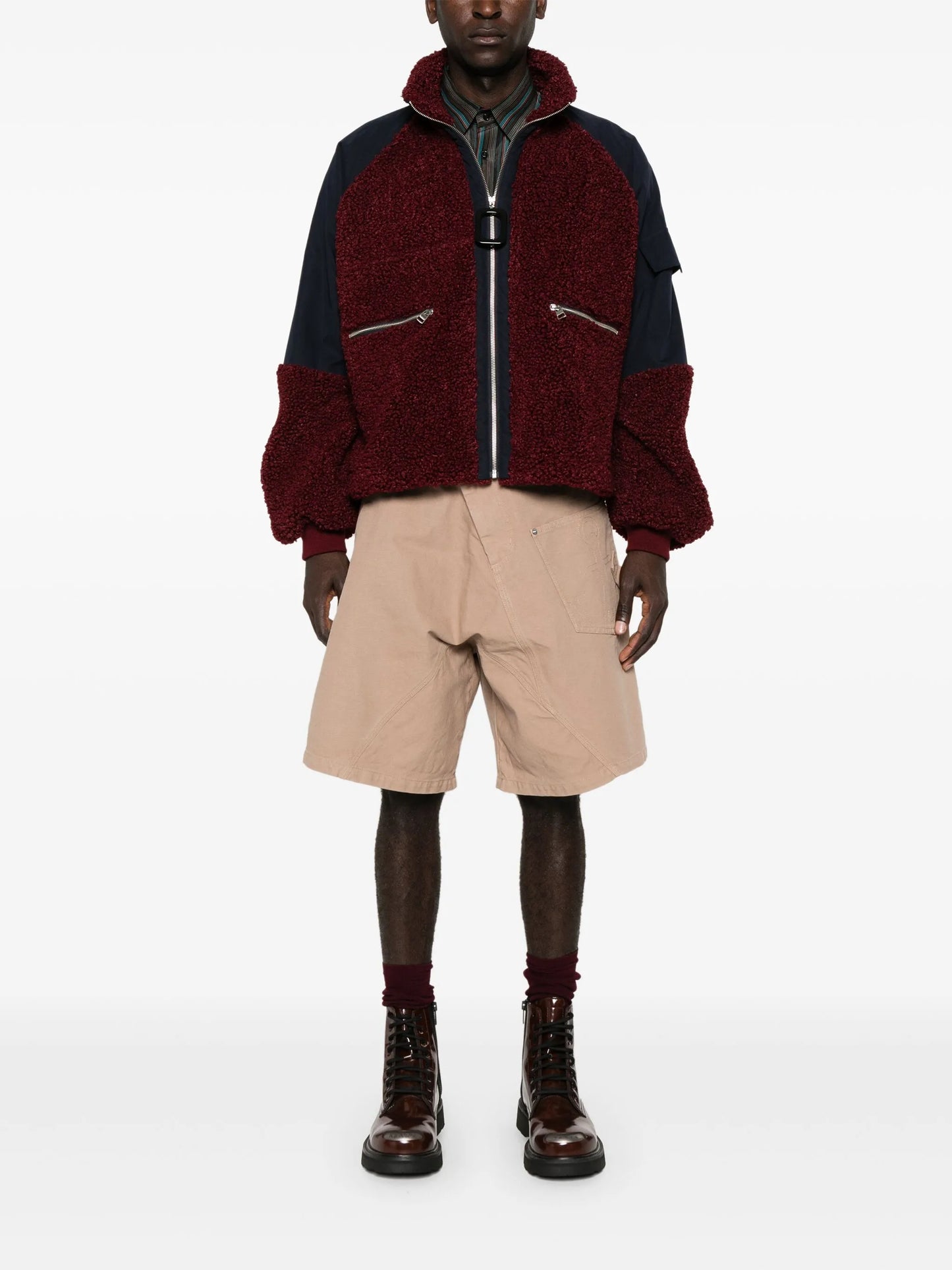 colour-block fleece bomber jacket