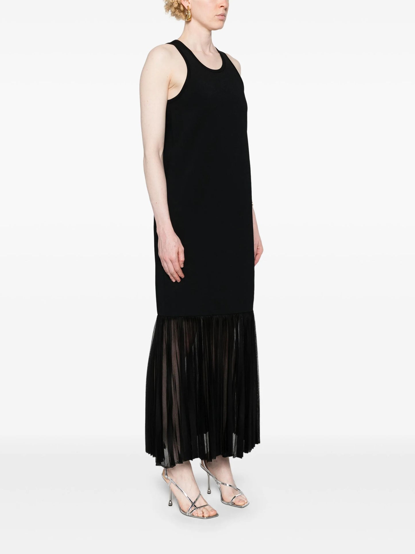 plissé-detailed knitted maxi dress
