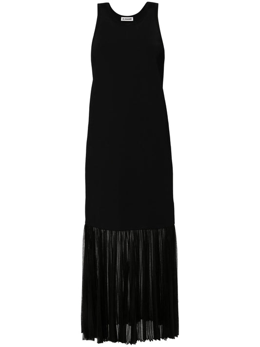 plissé-detailed knitted maxi dress