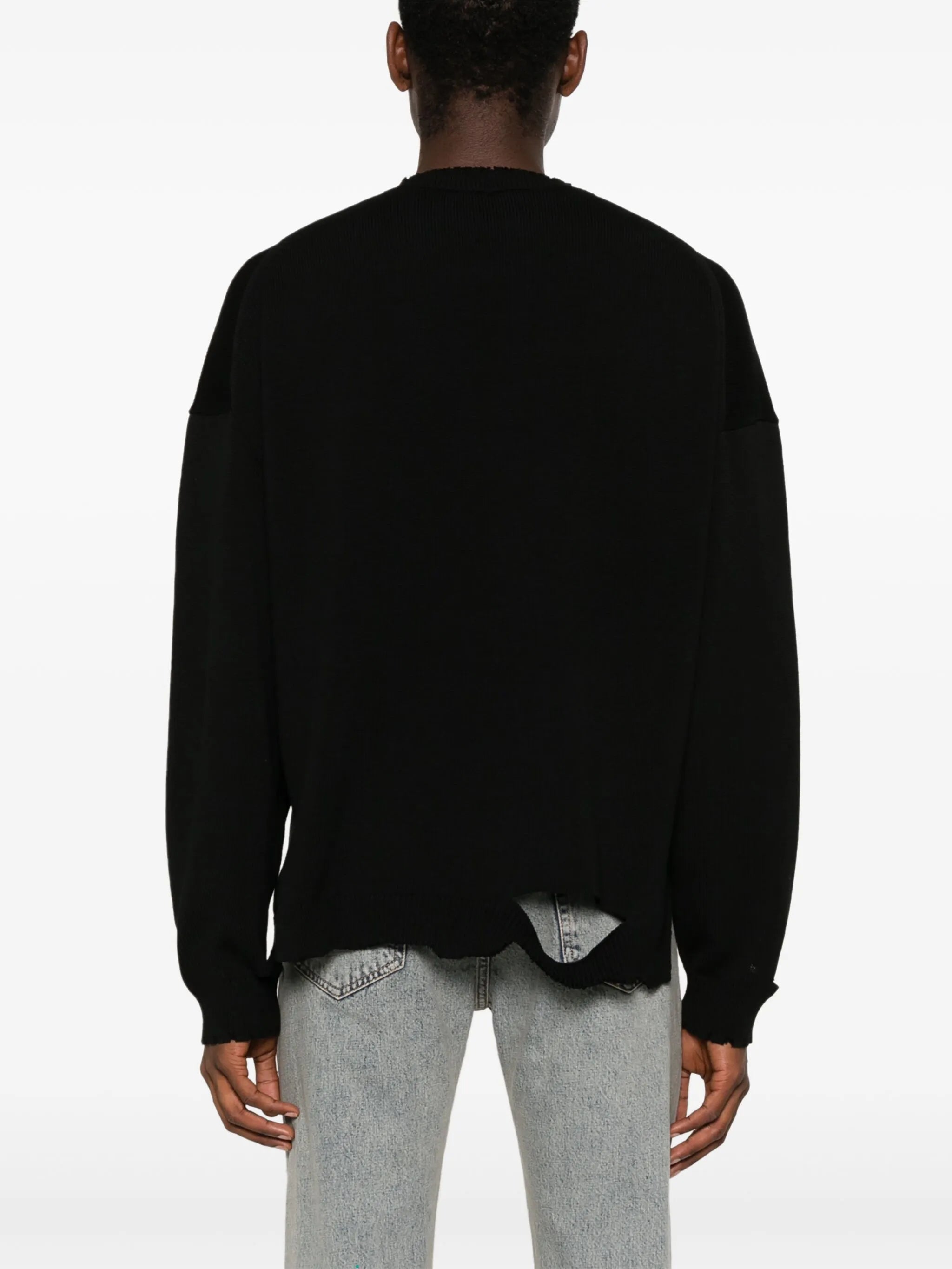 crew-neck distressed jumper