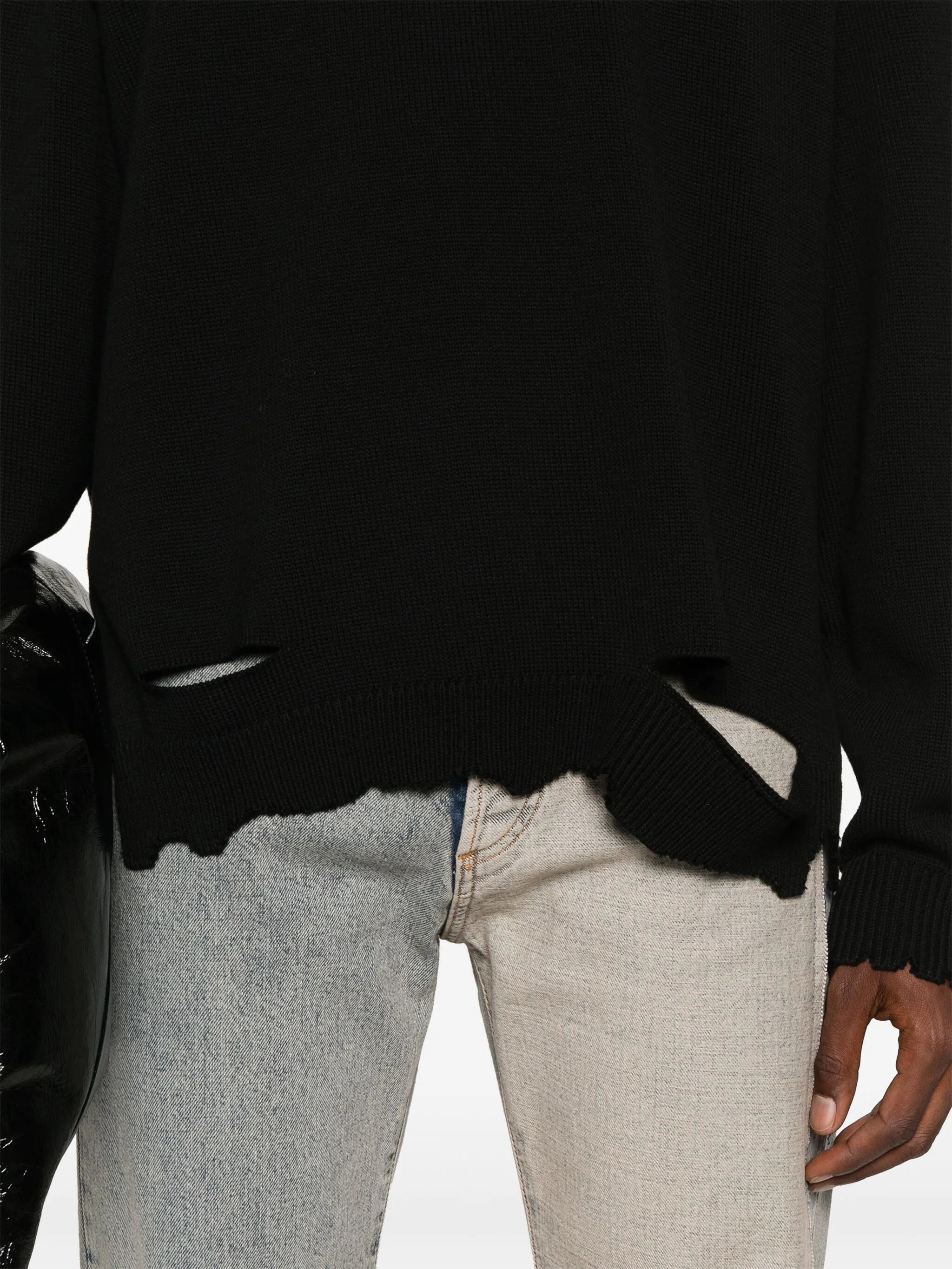 crew-neck distressed jumper