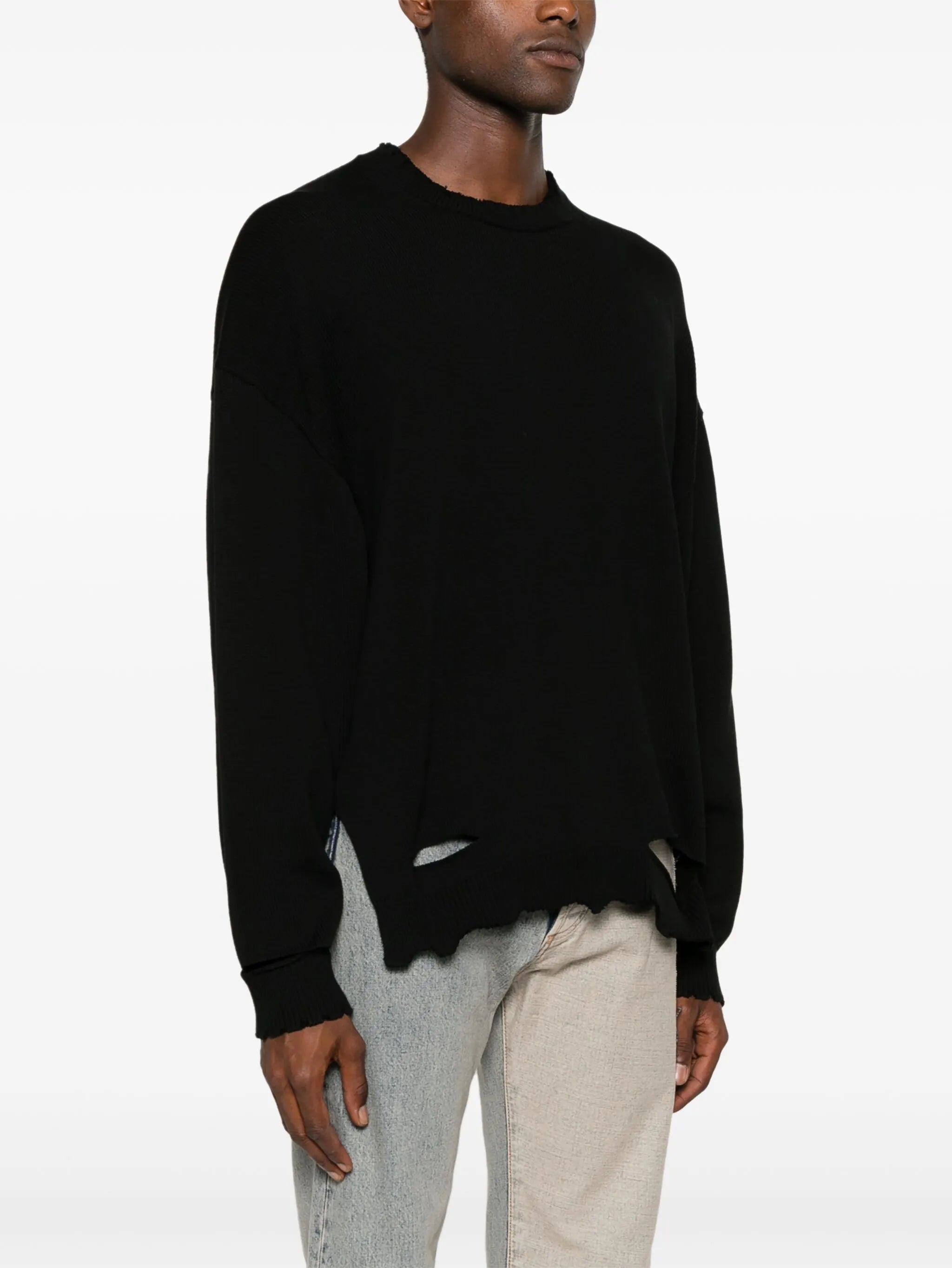 crew-neck distressed jumper