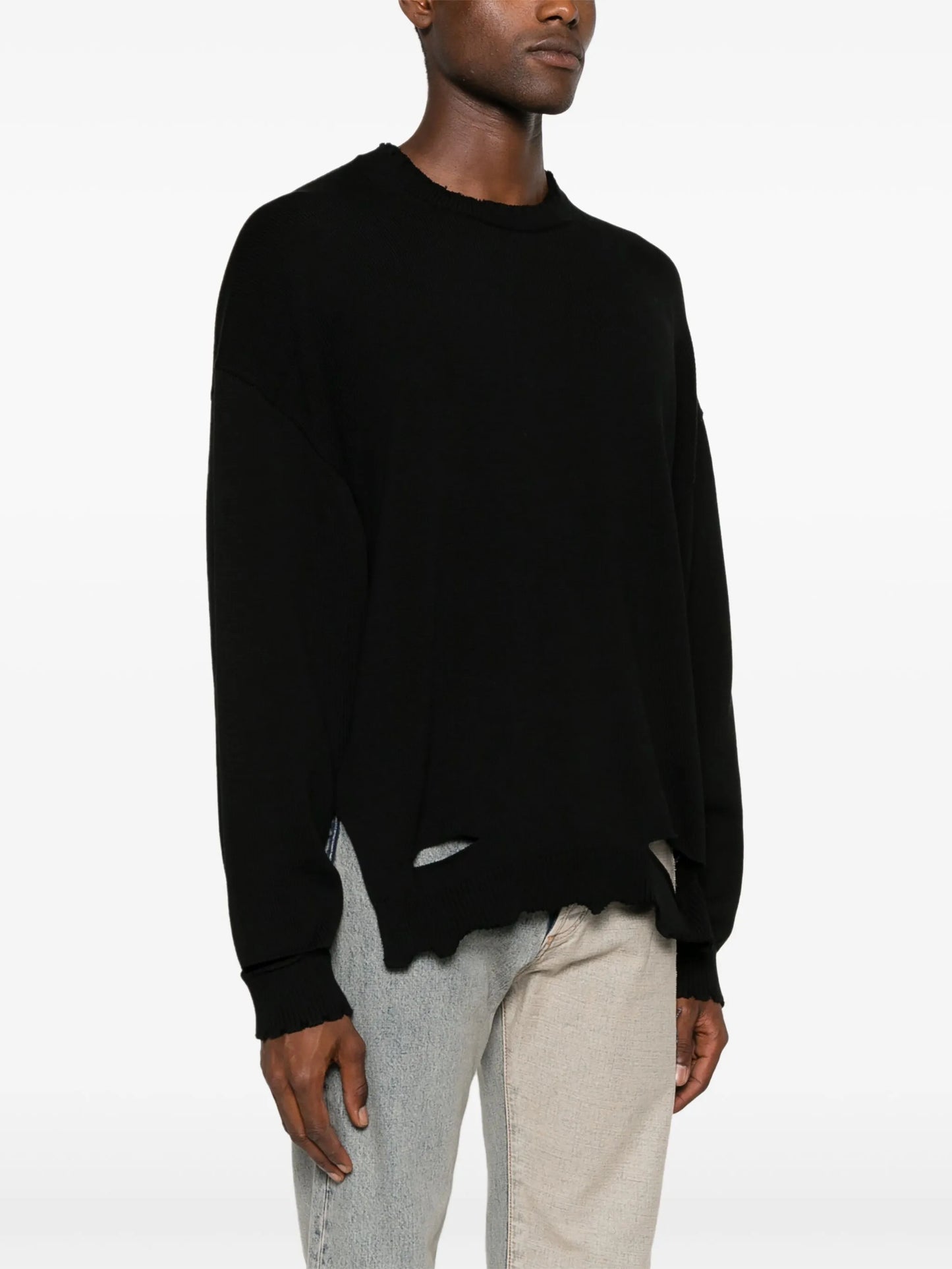 crew-neck distressed jumper