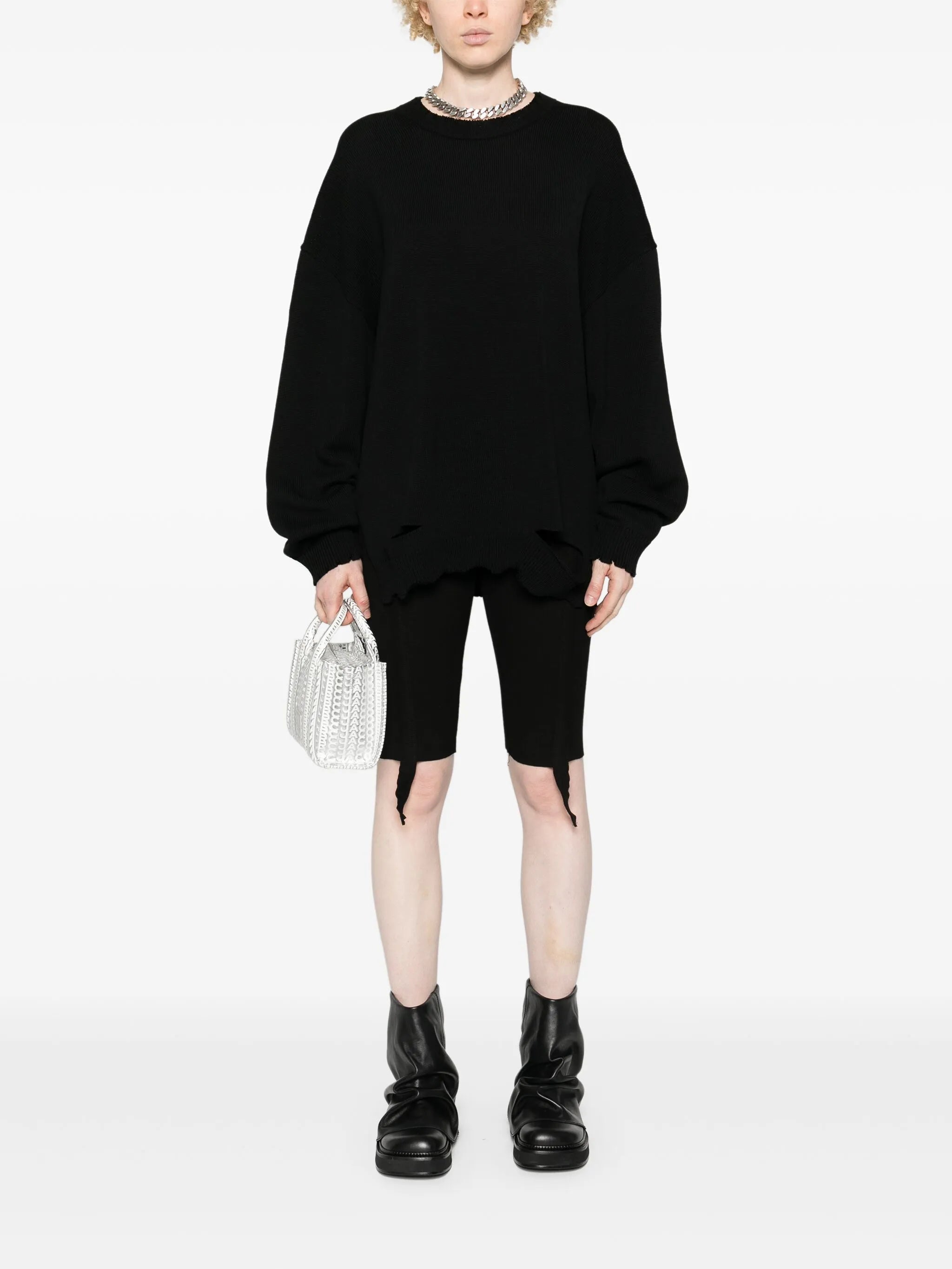 crew-neck distressed jumper