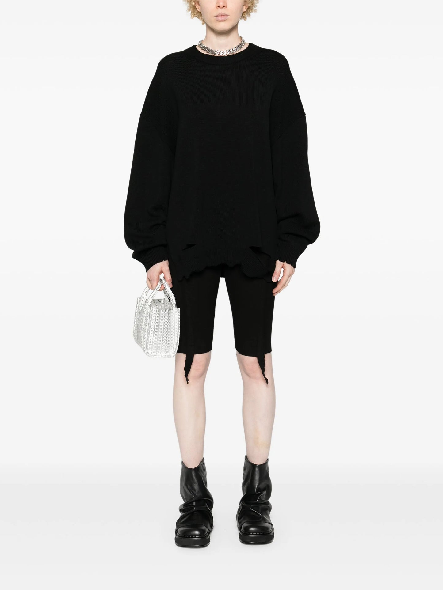 crew-neck distressed jumper