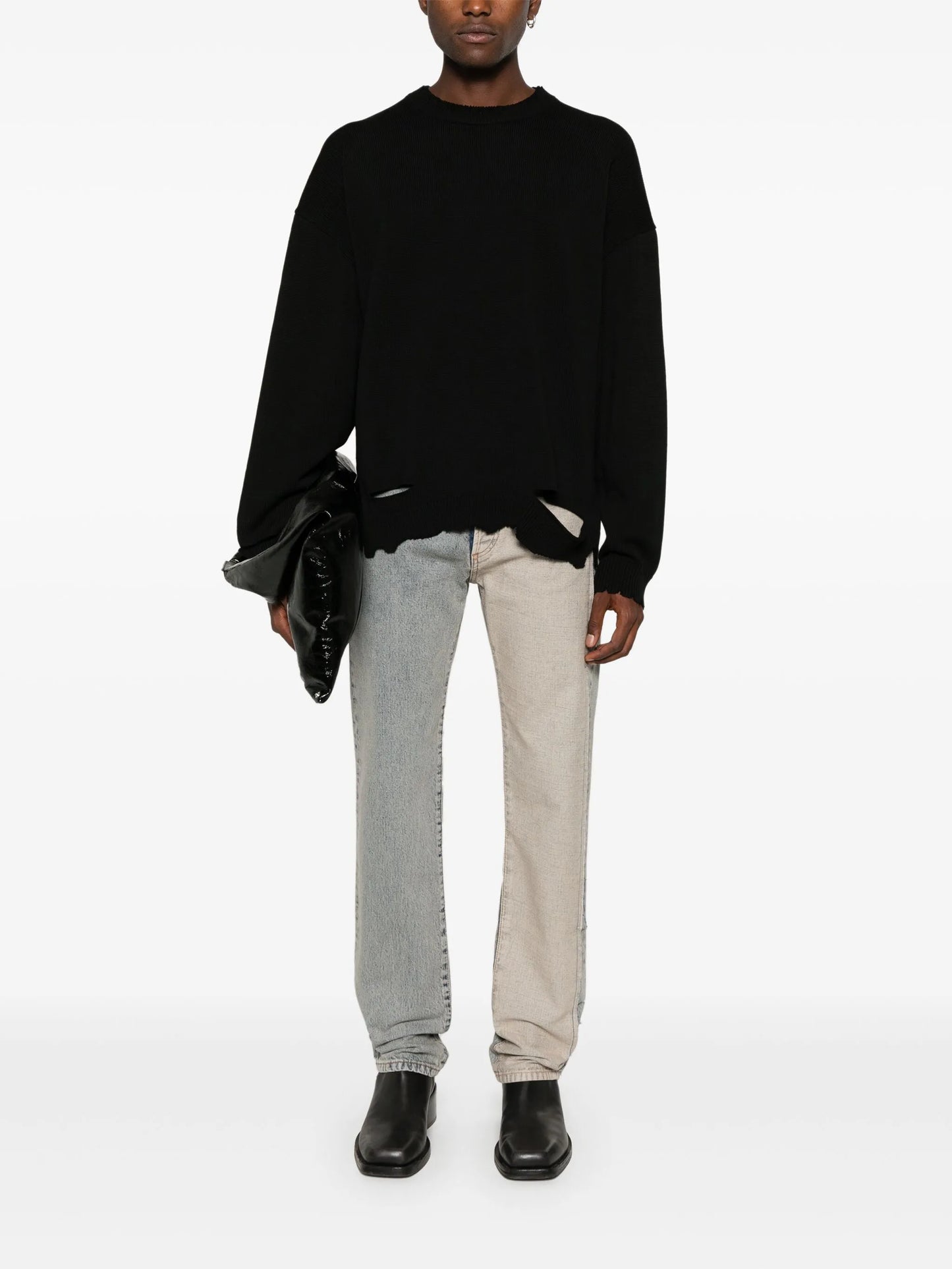 crew-neck distressed jumper
