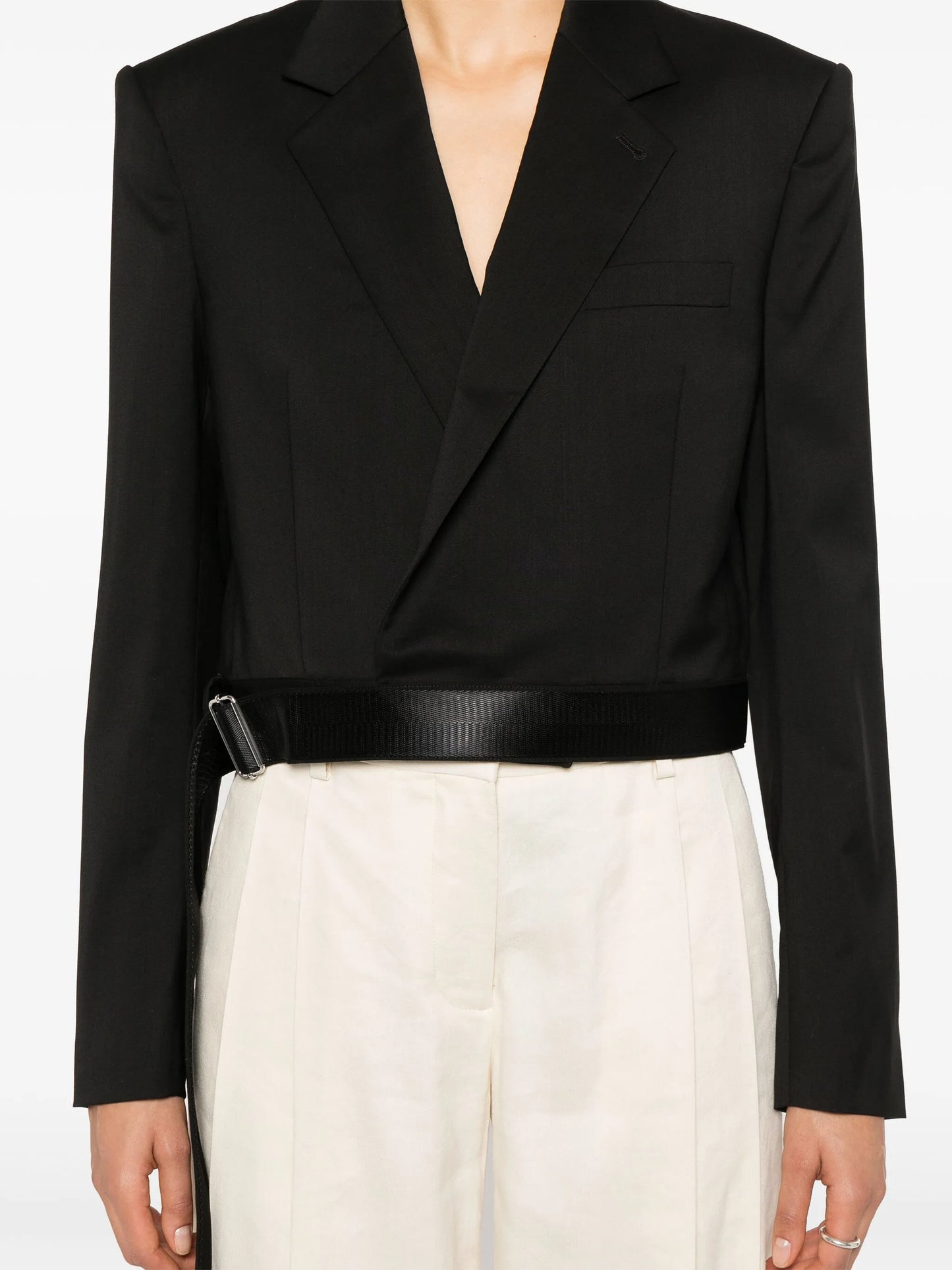 Wrap cropped wool blazer