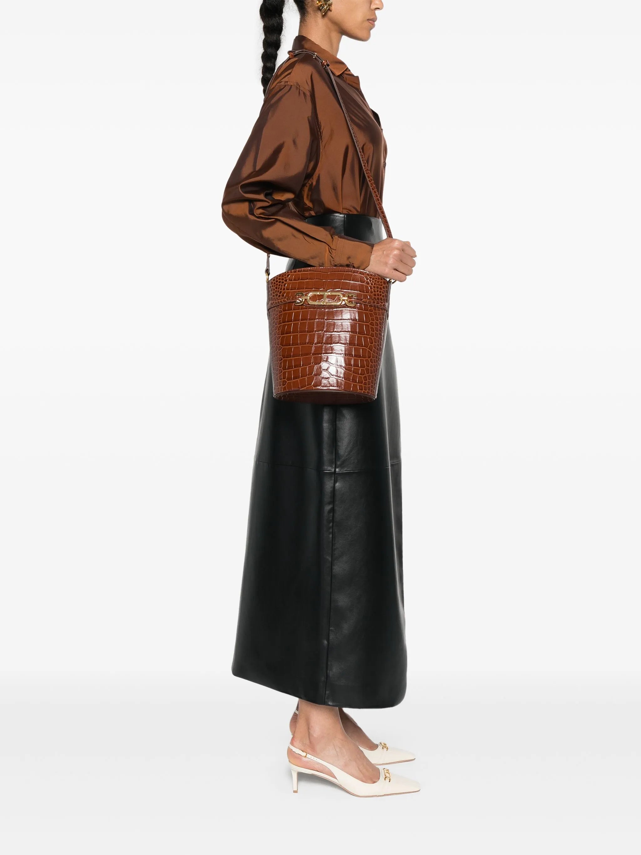 medium croc-effect bucket bag