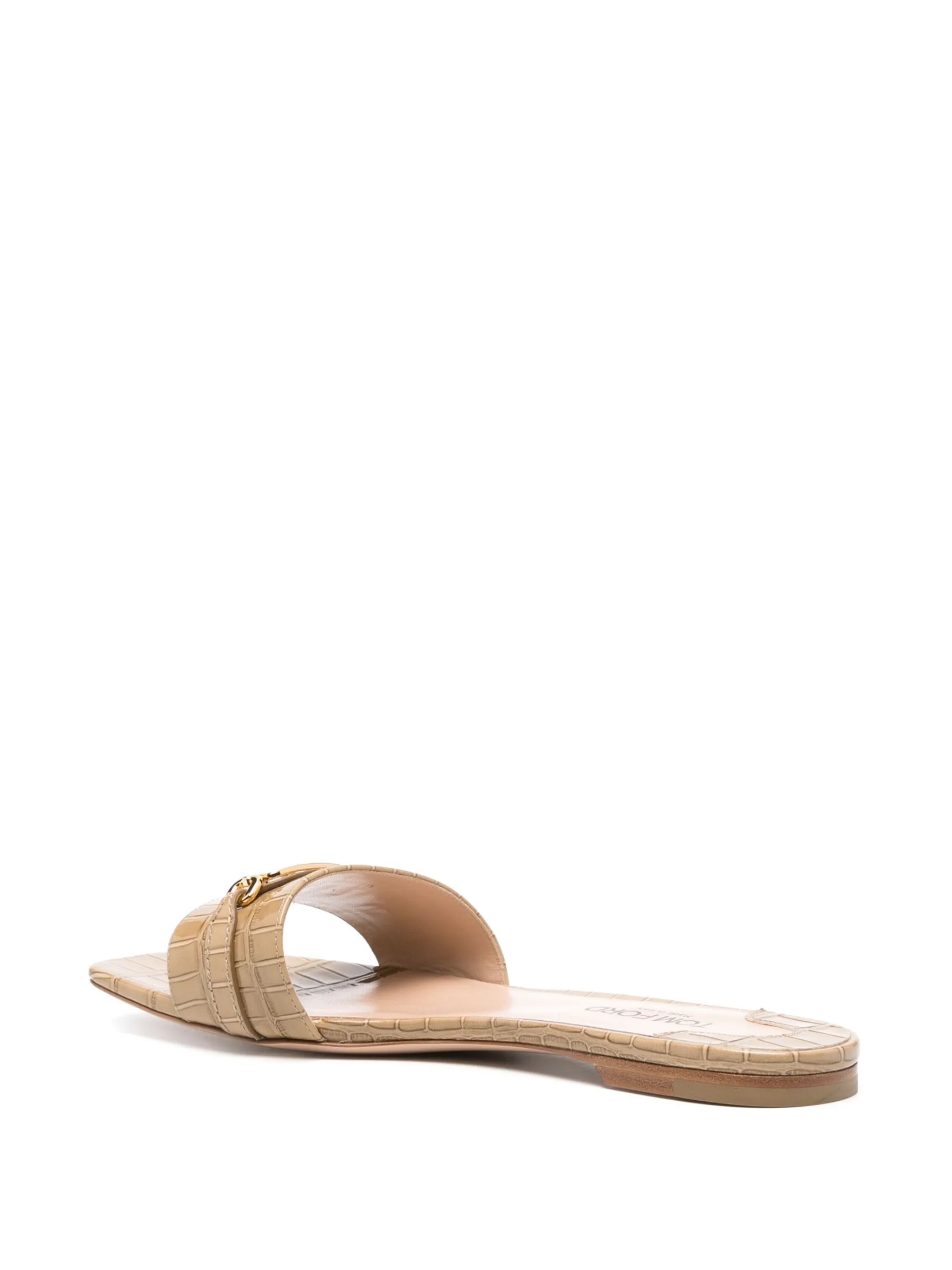 Whitney crocodile-effect flat sandals