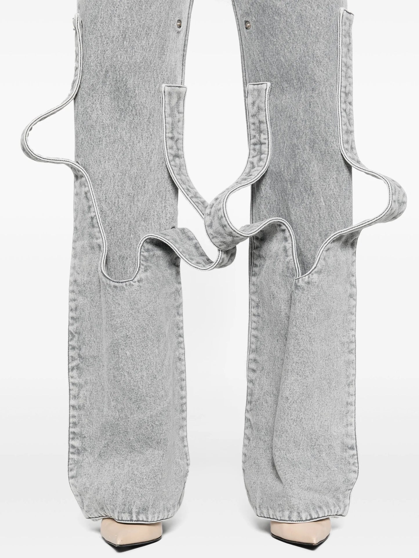 snap-off straight-leg jeans