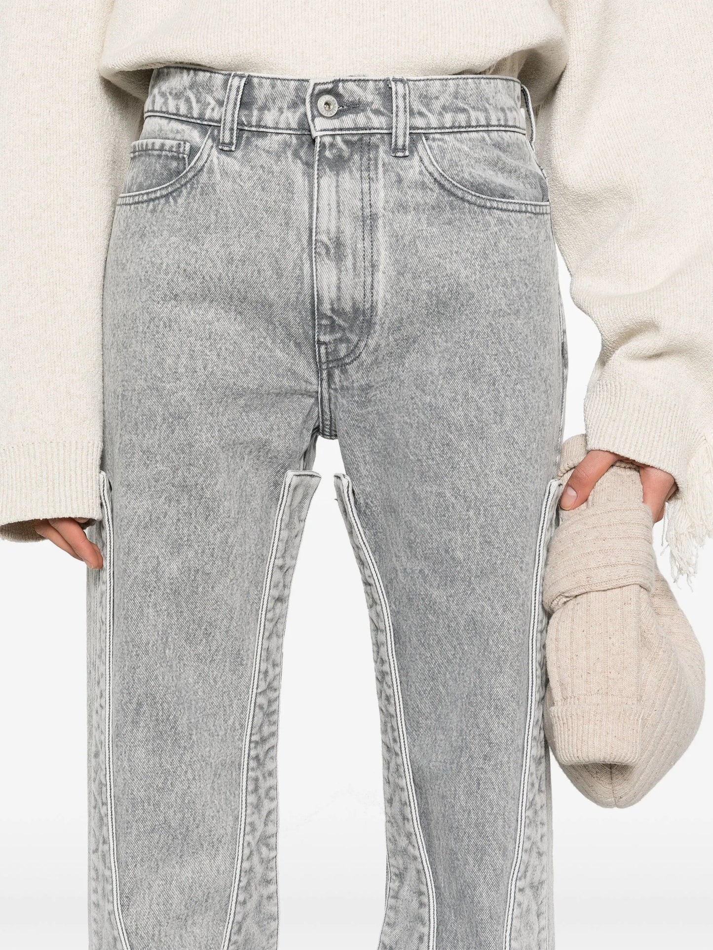 snap-off straight-leg jeans