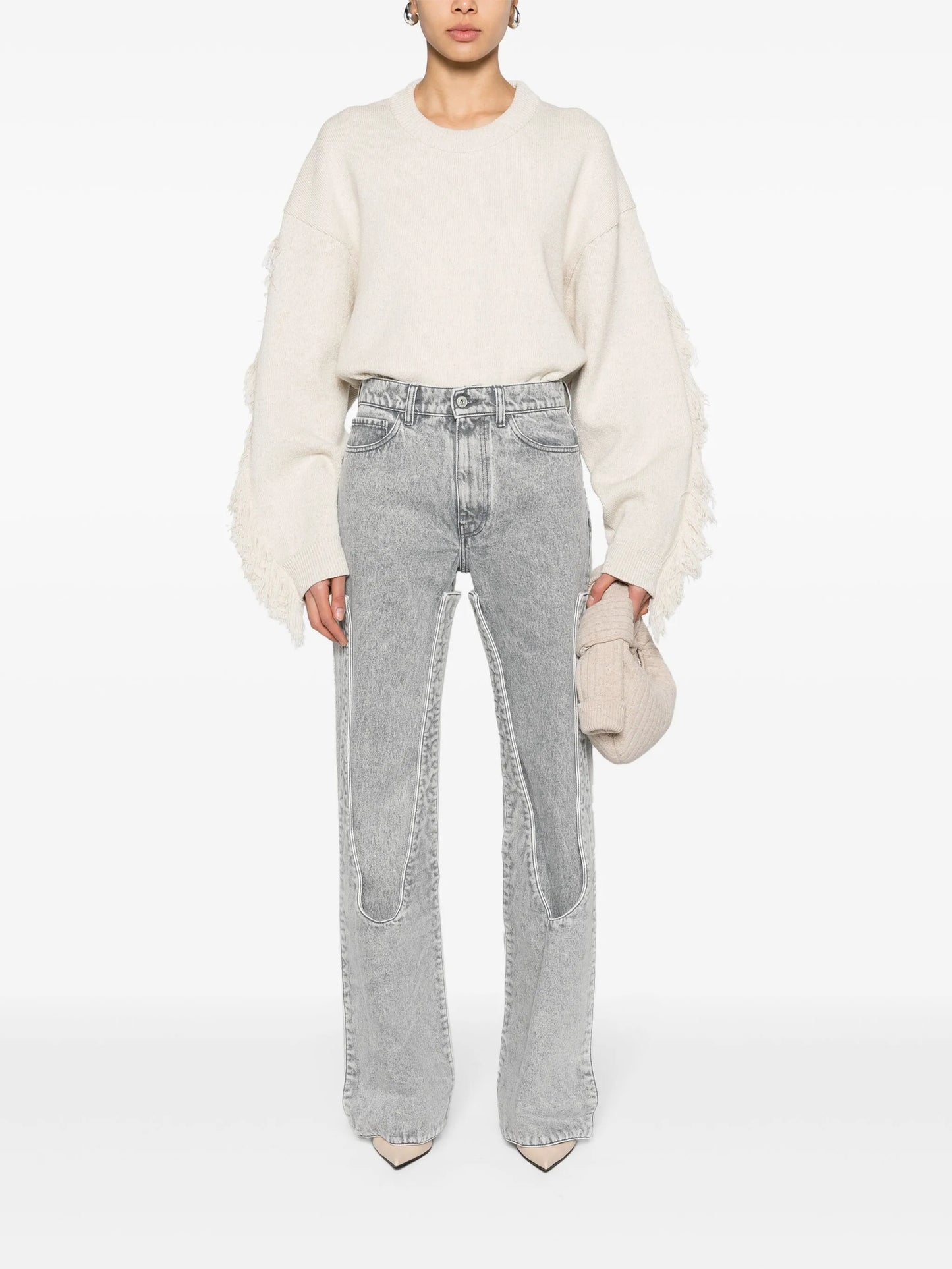 snap-off straight-leg jeans