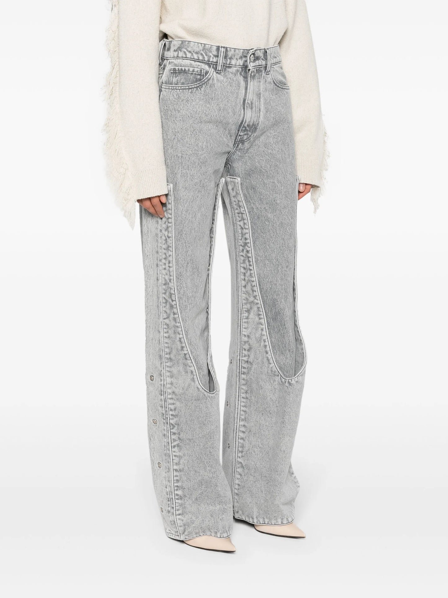 snap-off straight-leg jeans