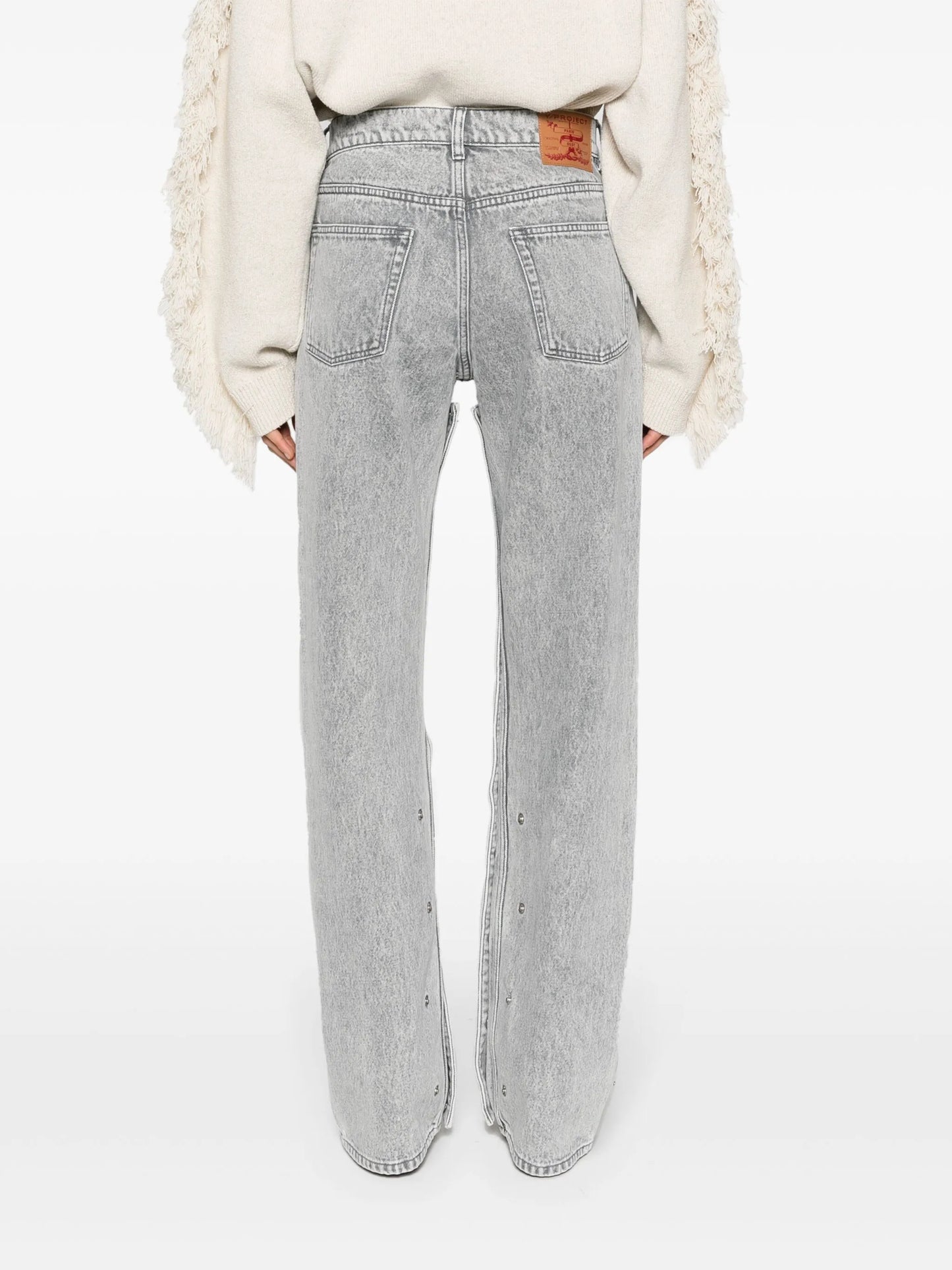 snap-off straight-leg jeans
