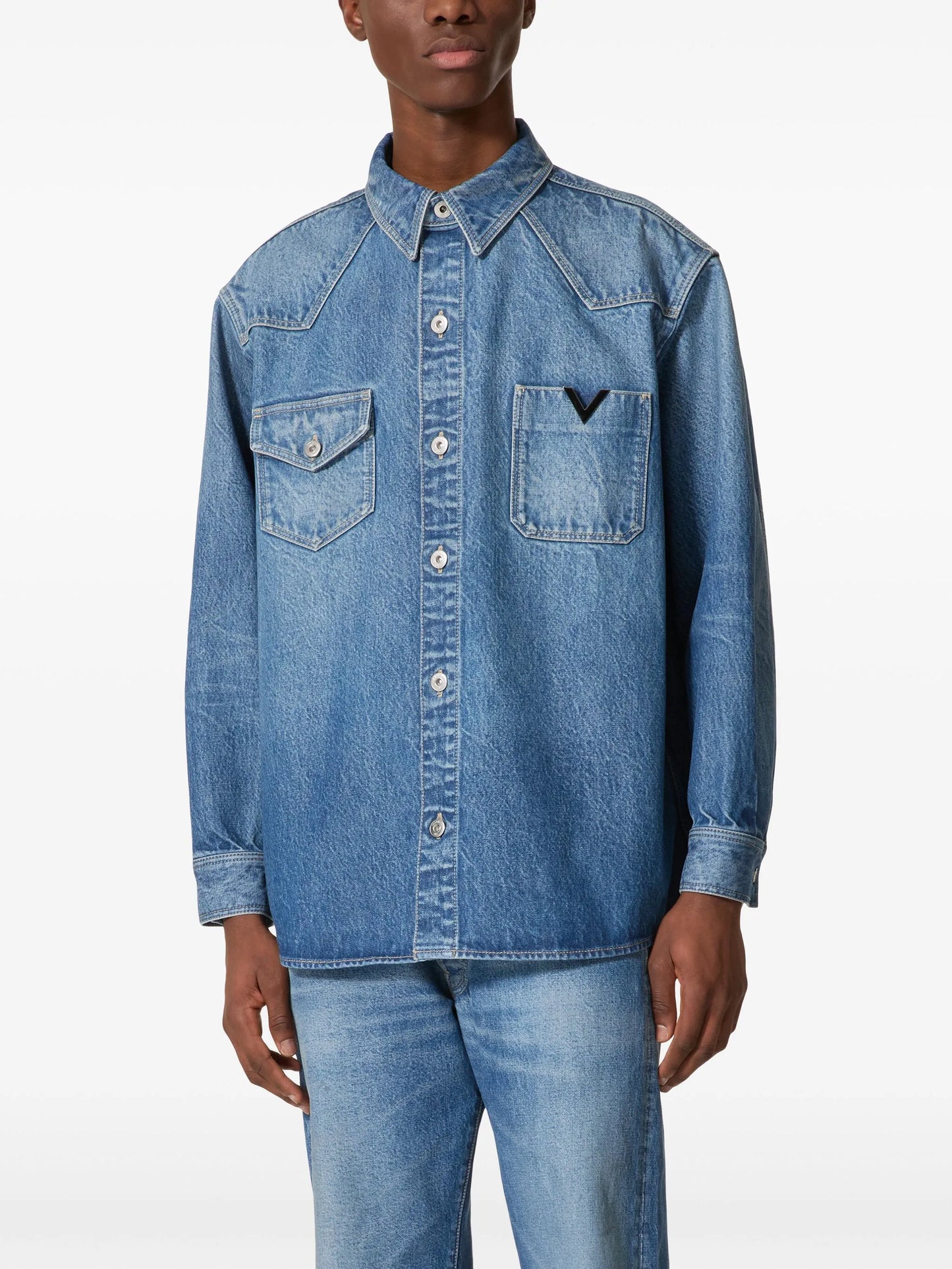 V-detail denim shirt