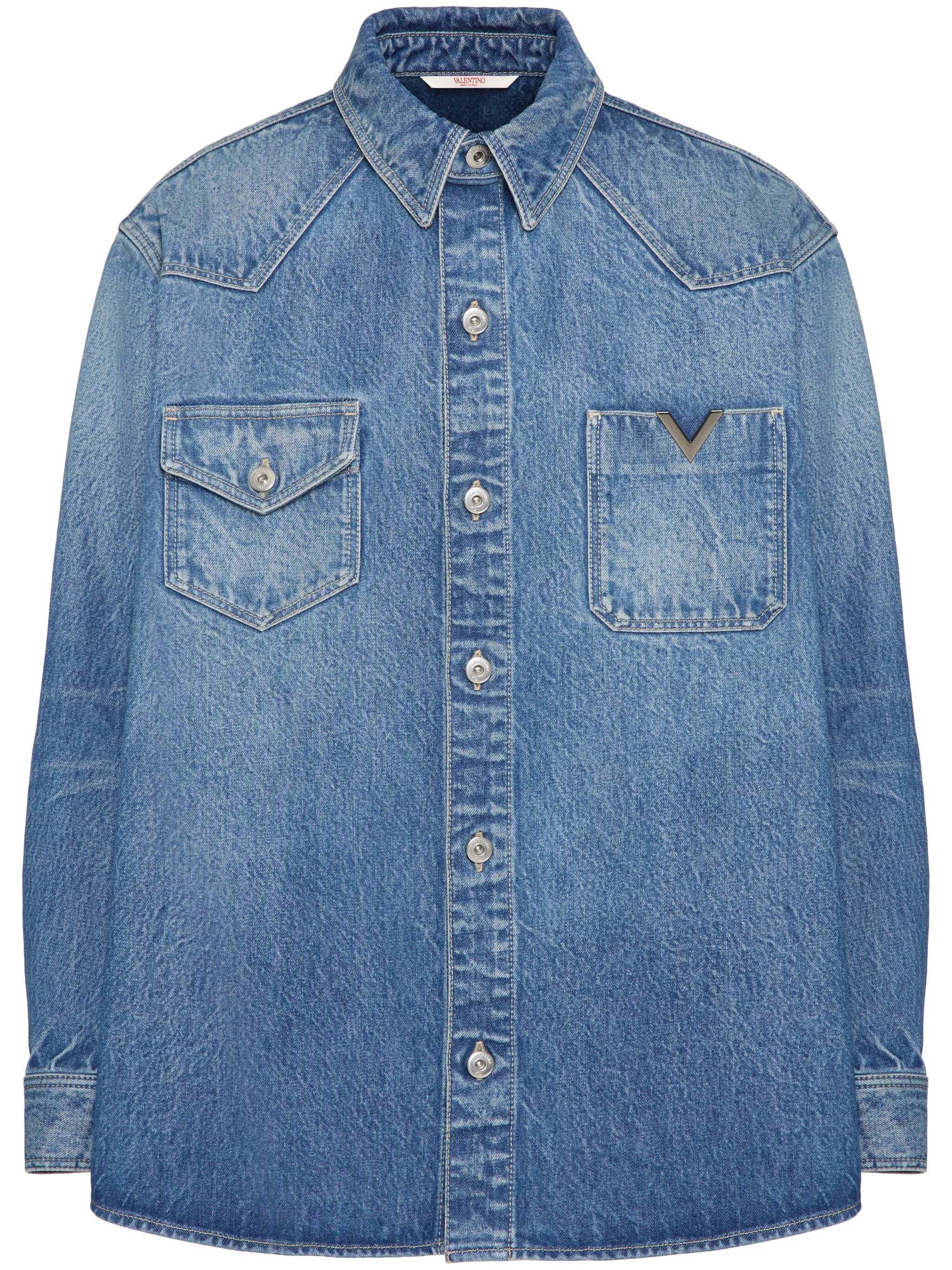 V-detail denim shirt