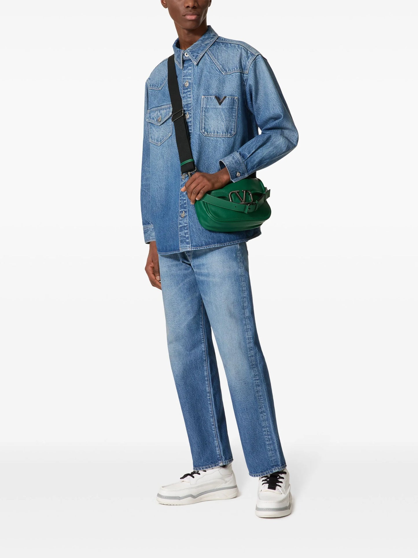 V-detail denim shirt