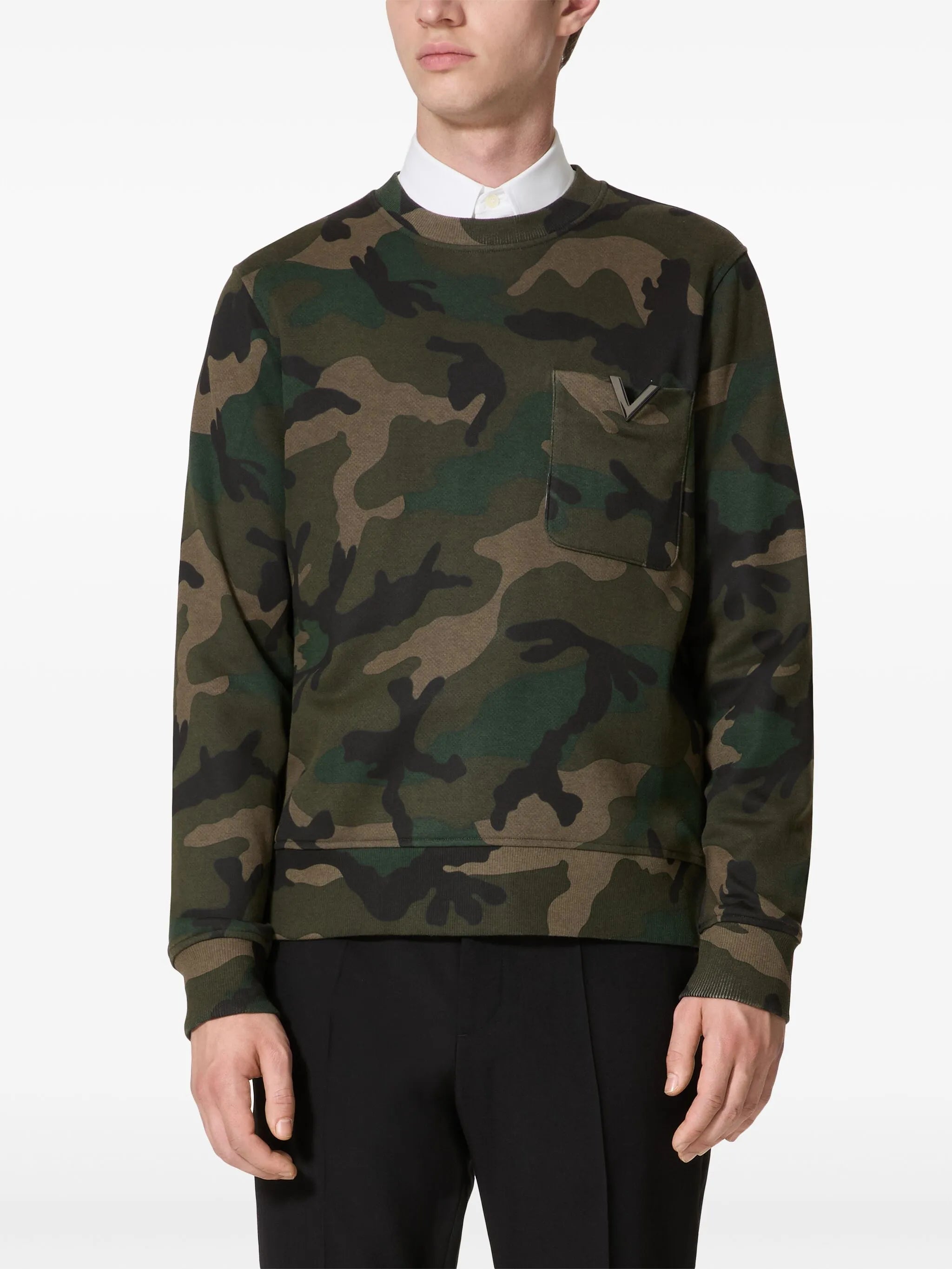 V-detail camouflage-print sweatshirt
