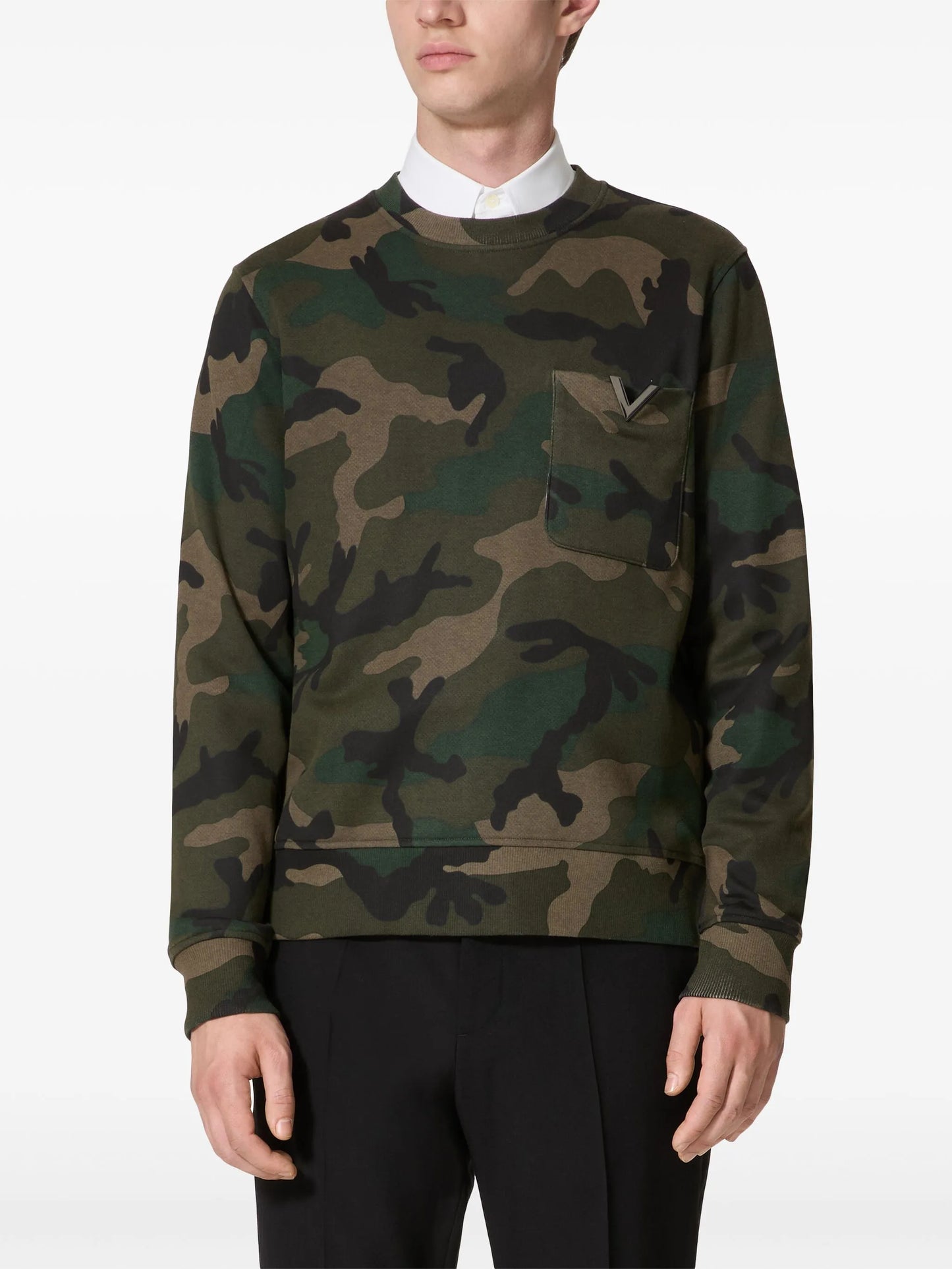 V-detail camouflage-print sweatshirt