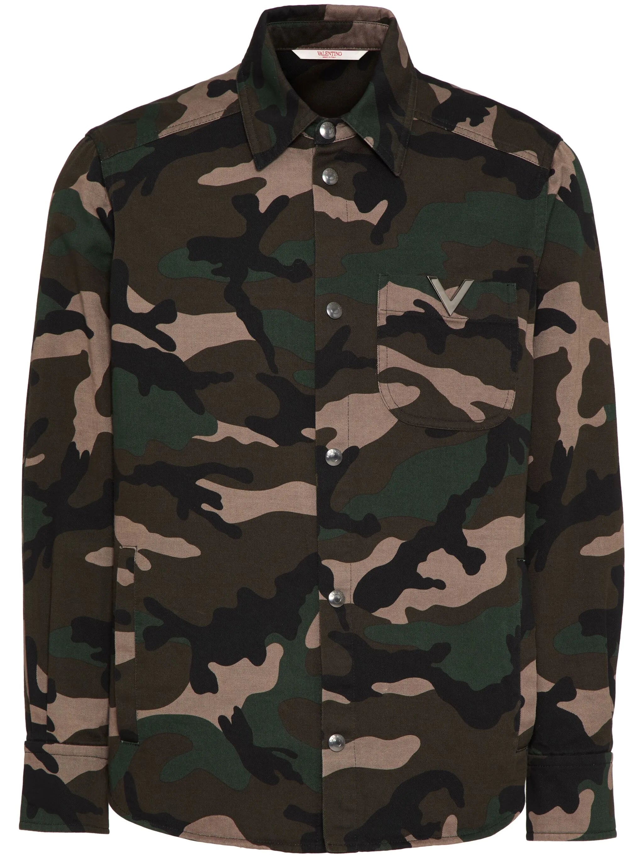 V-detail camouflage-print shirt jacket