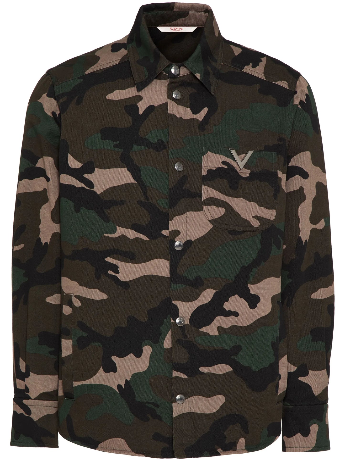 V-detail camouflage-print shirt jacket