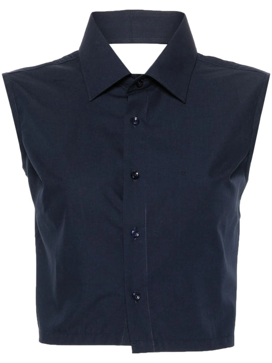 sleeveless open-back shirt