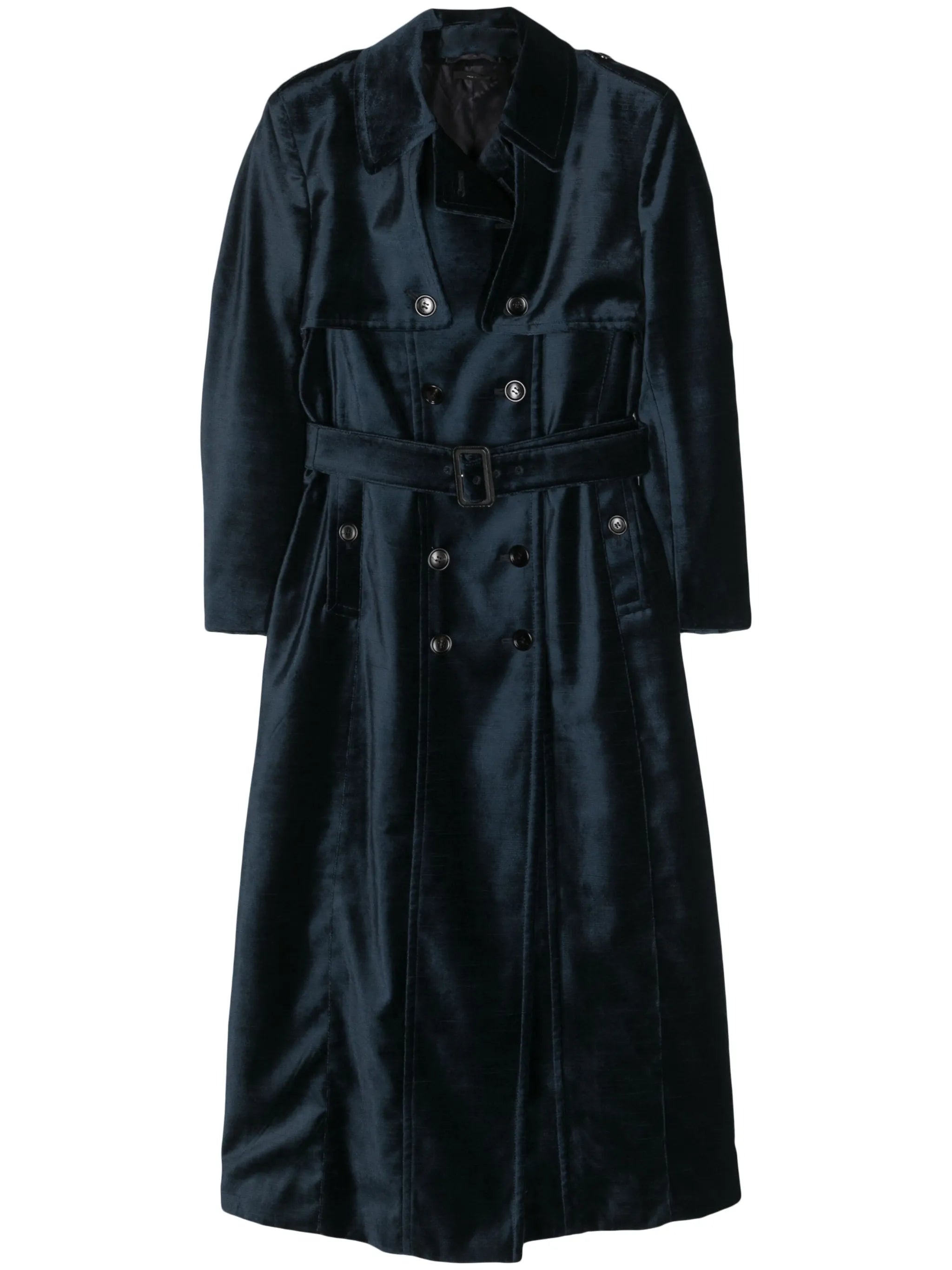 belted velvet trench coat