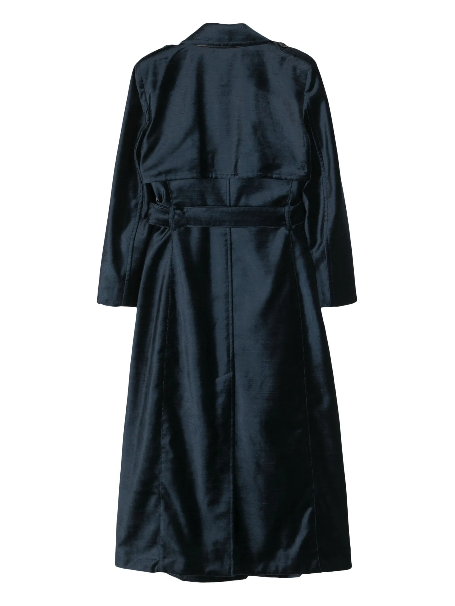 belted velvet trench coat