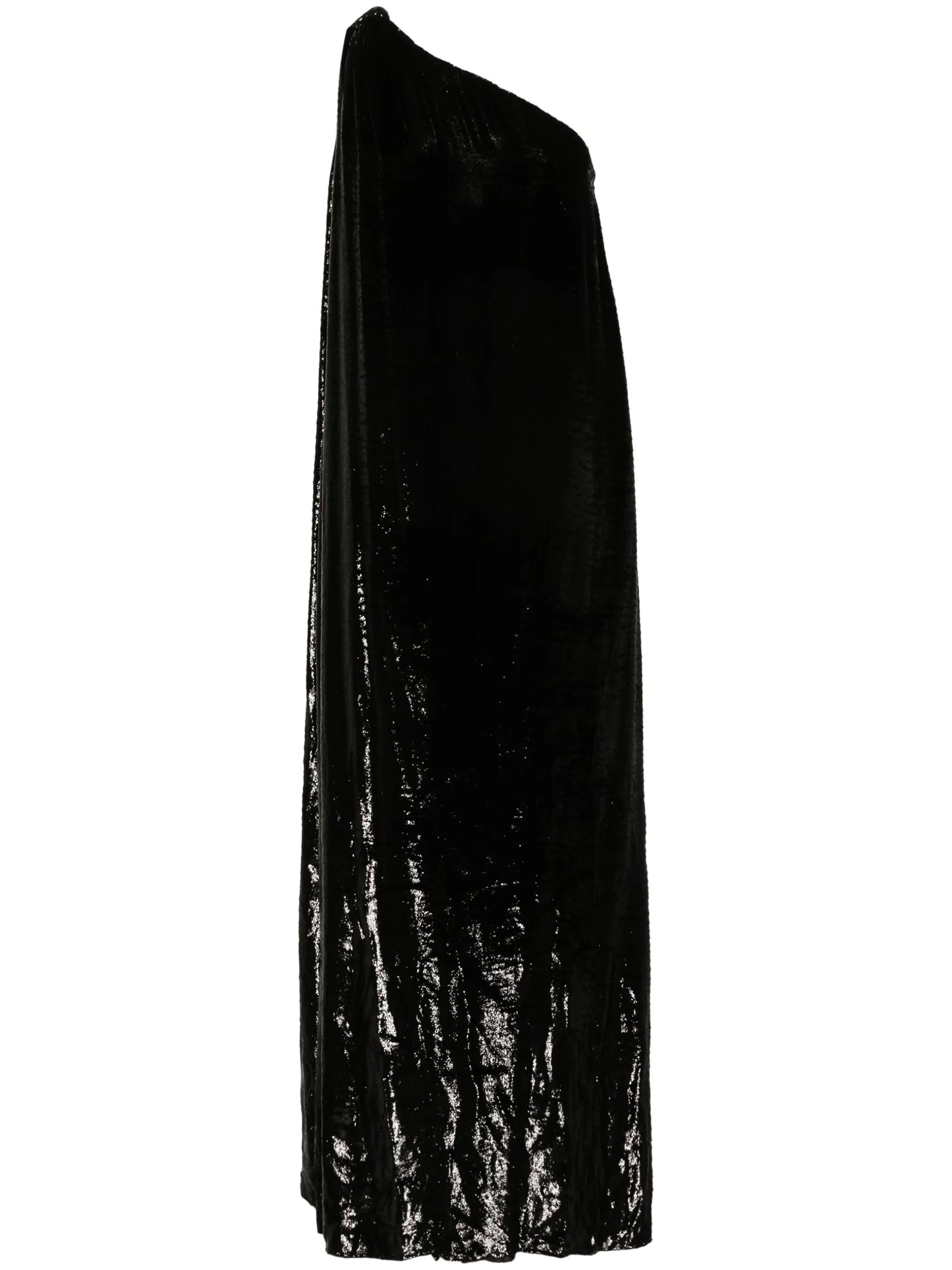 one-shoulder lamé-effect dress