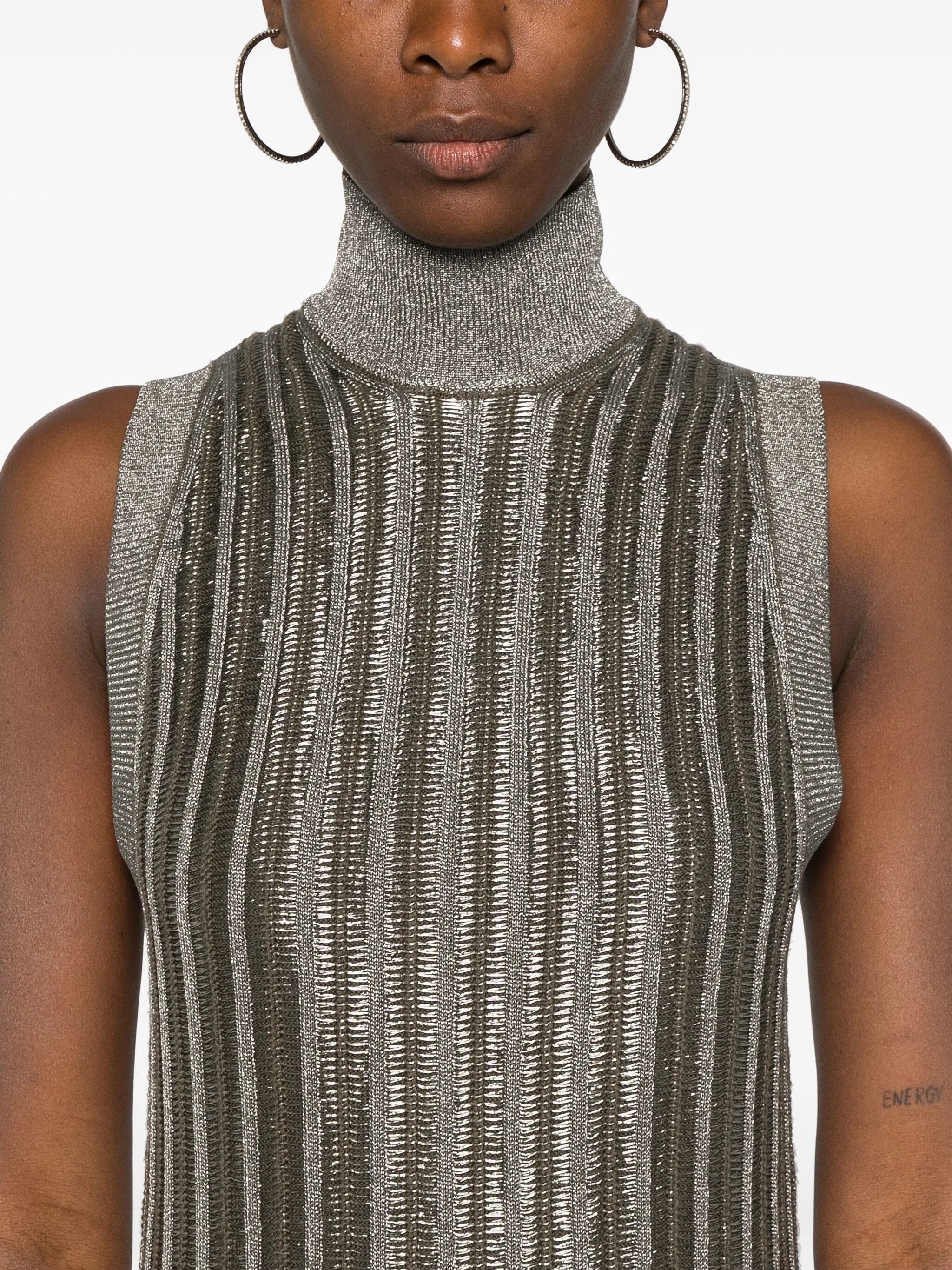 metallic-threading ribbed mini dress