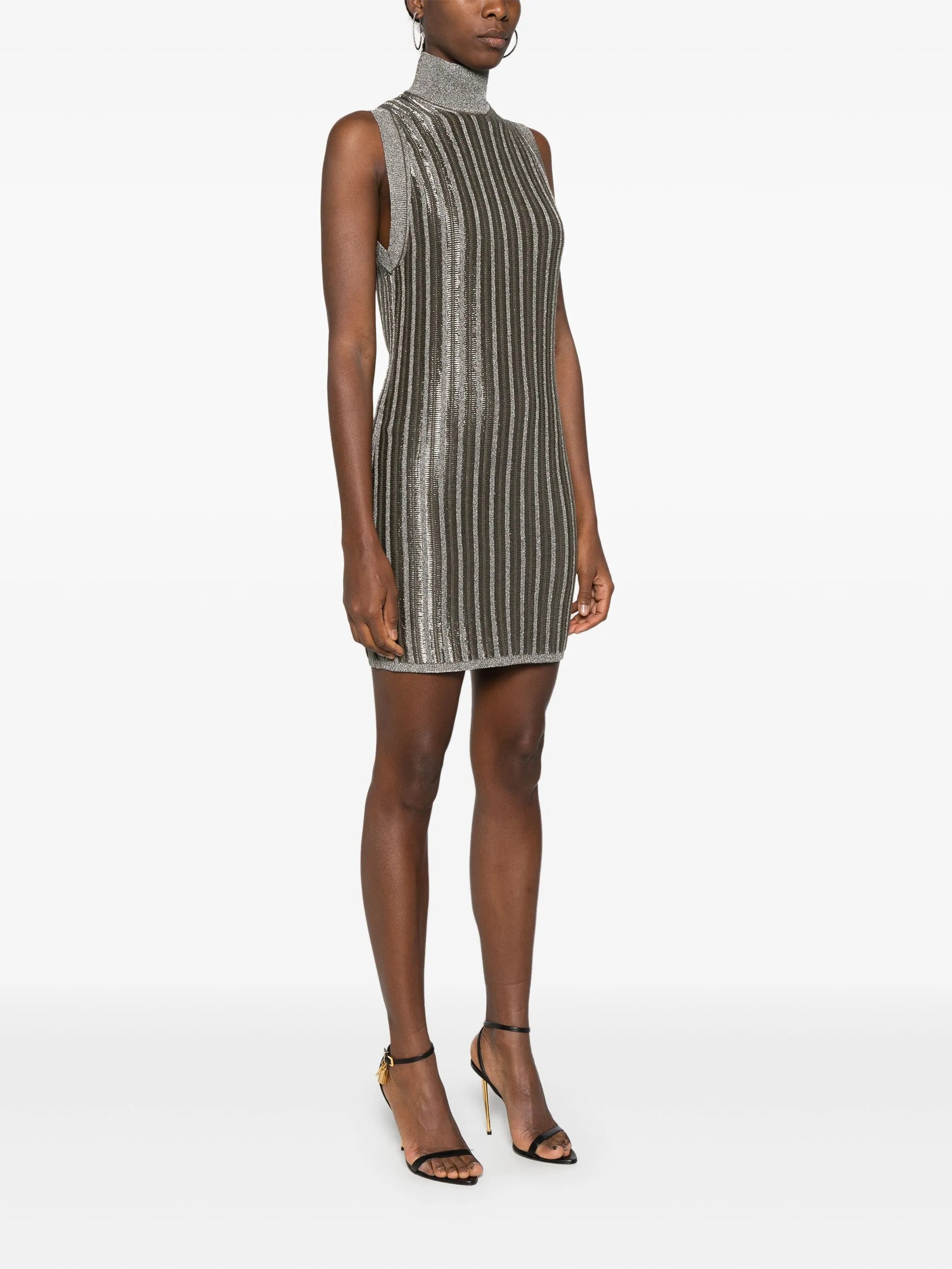 metallic-threading ribbed mini dress