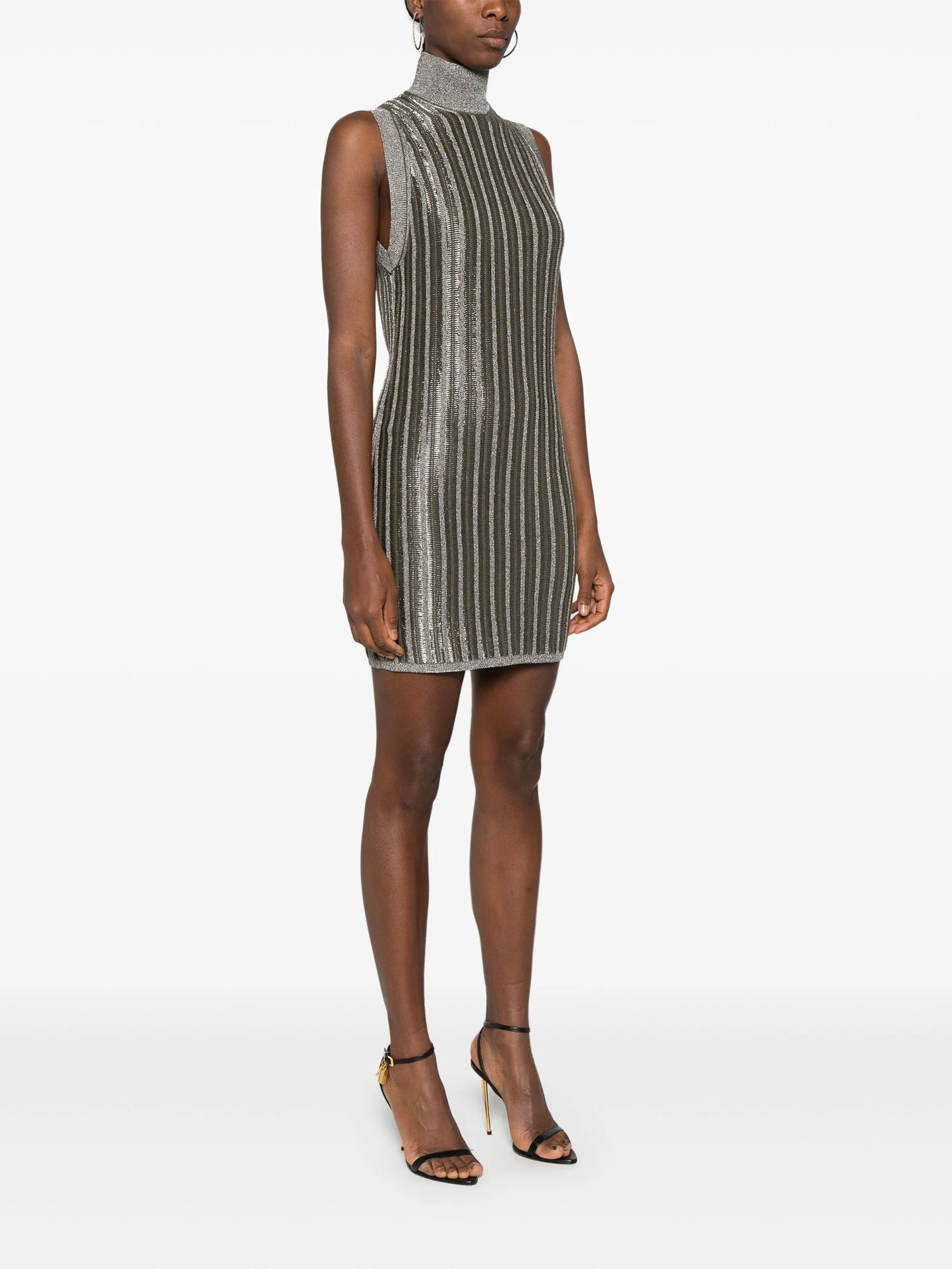 metallic-threading ribbed mini dress