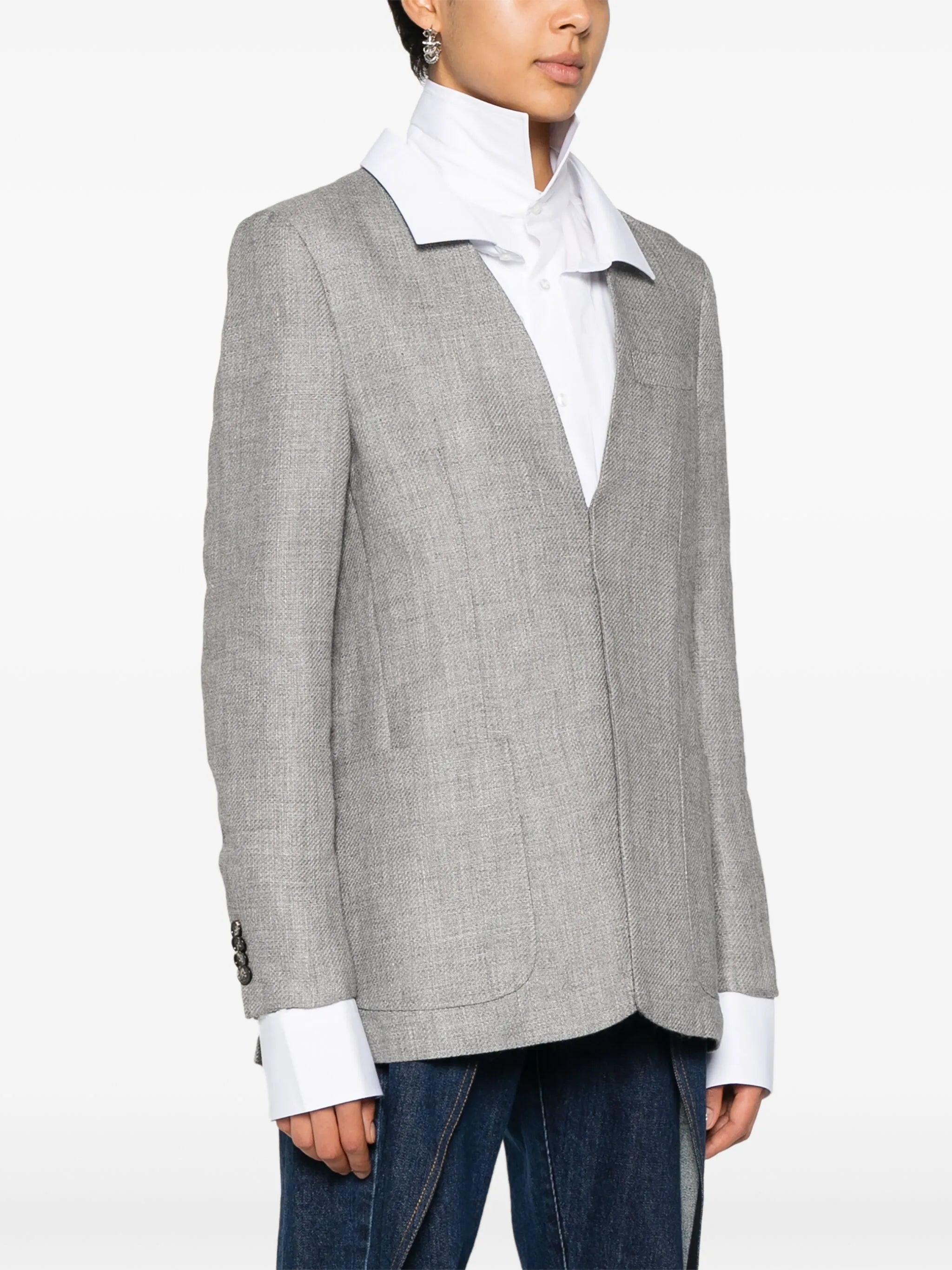 x Zegna collarless V-neck blazer