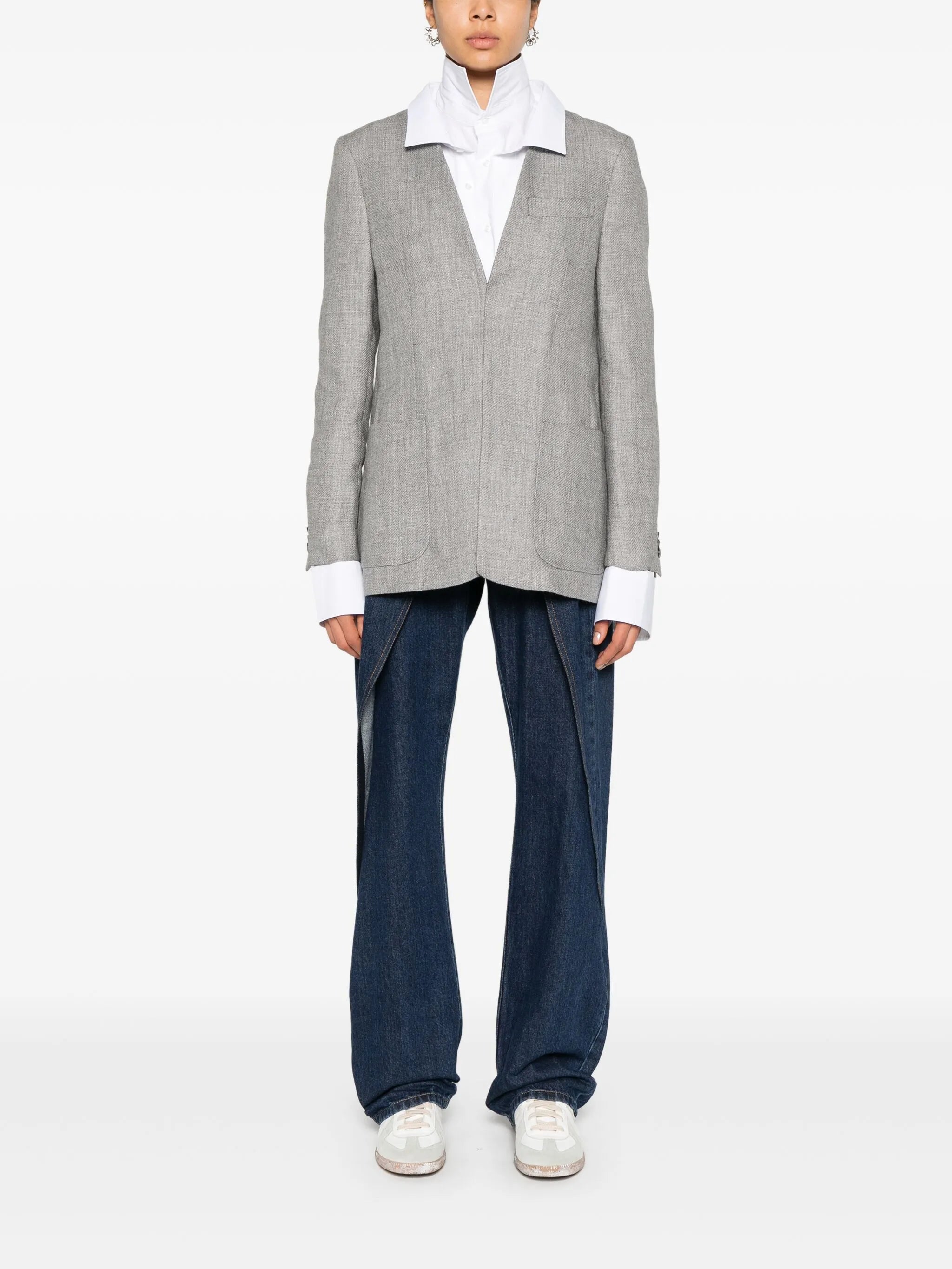 x Zegna collarless V-neck blazer