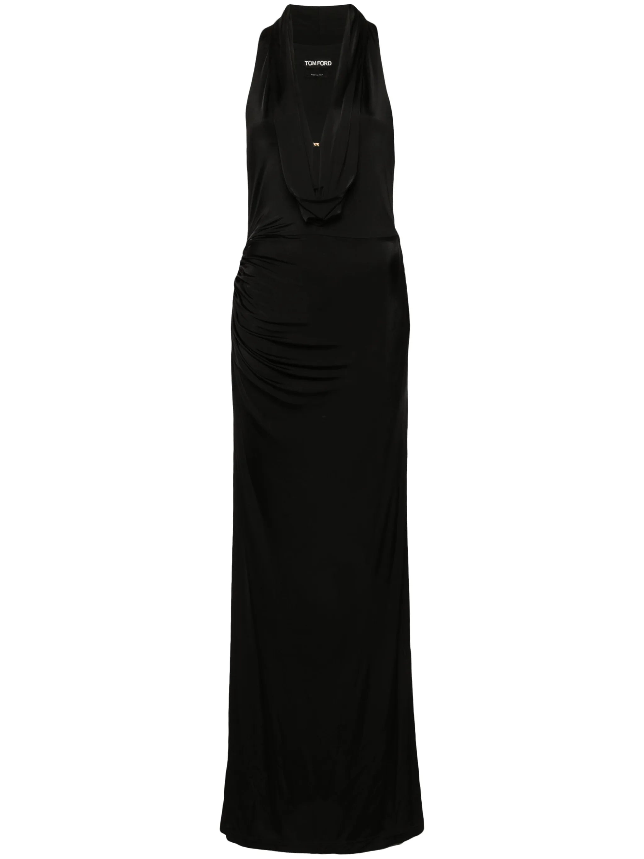 draped sleeveless gown