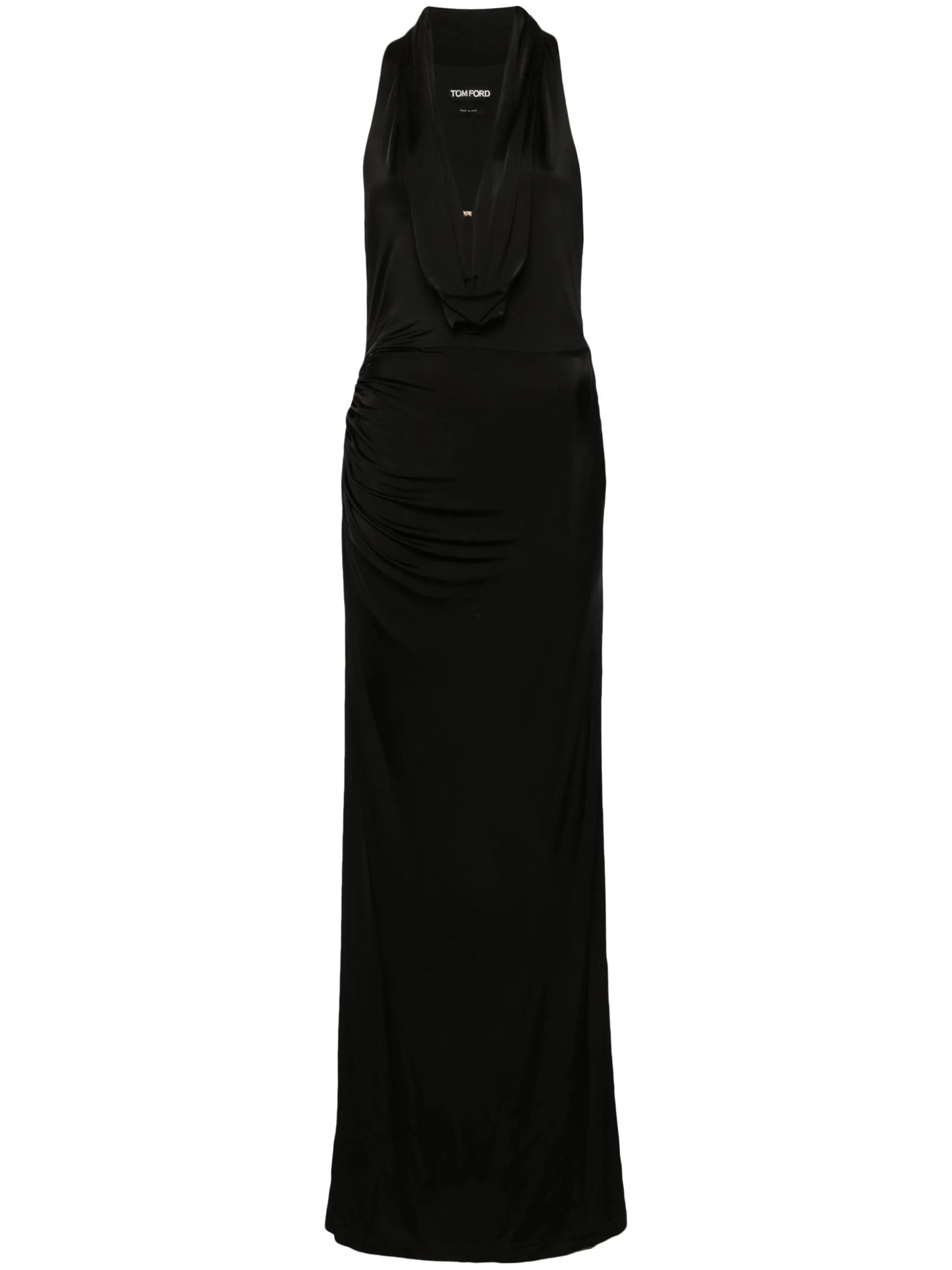 draped sleeveless gown