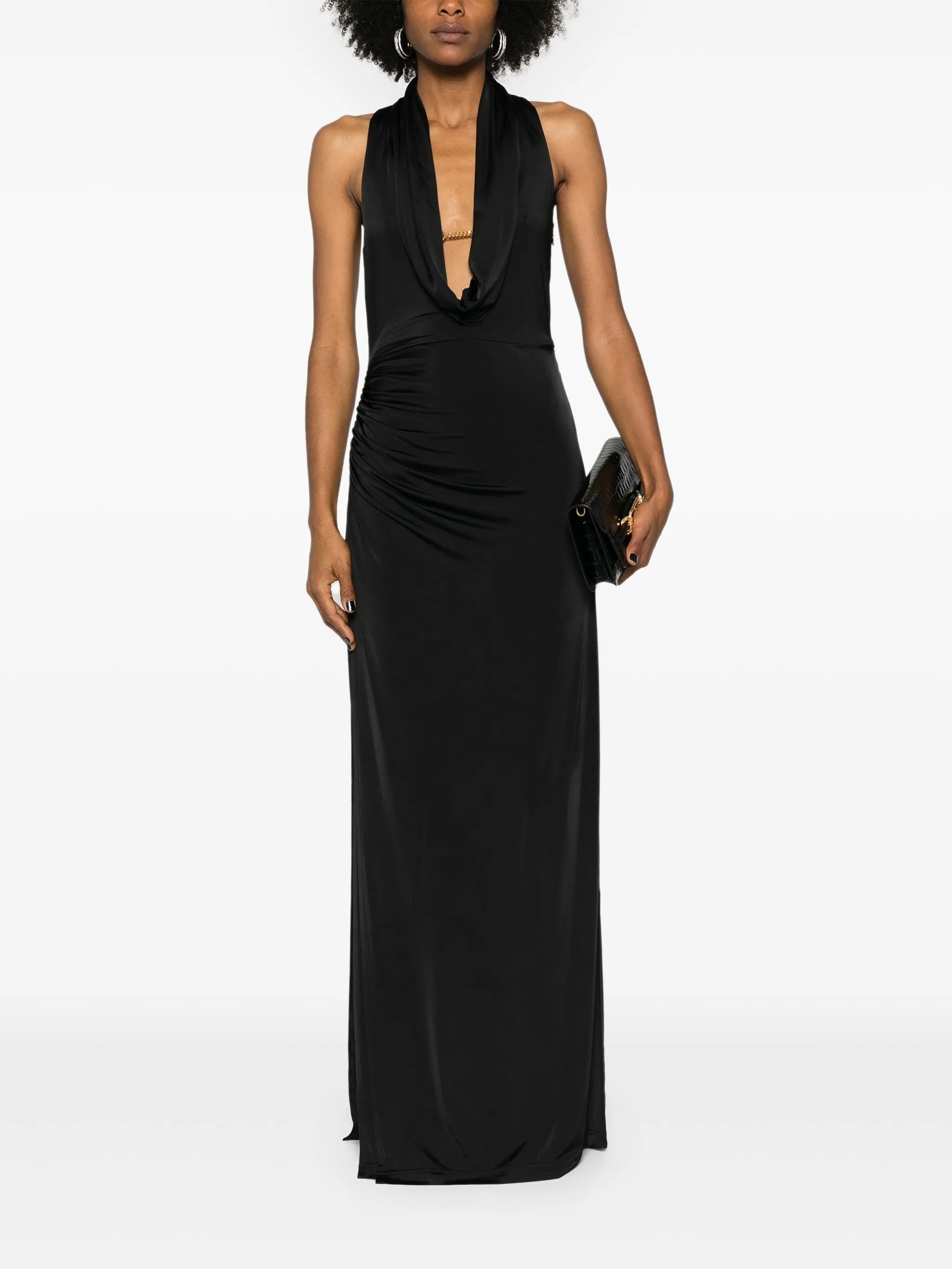 draped sleeveless gown