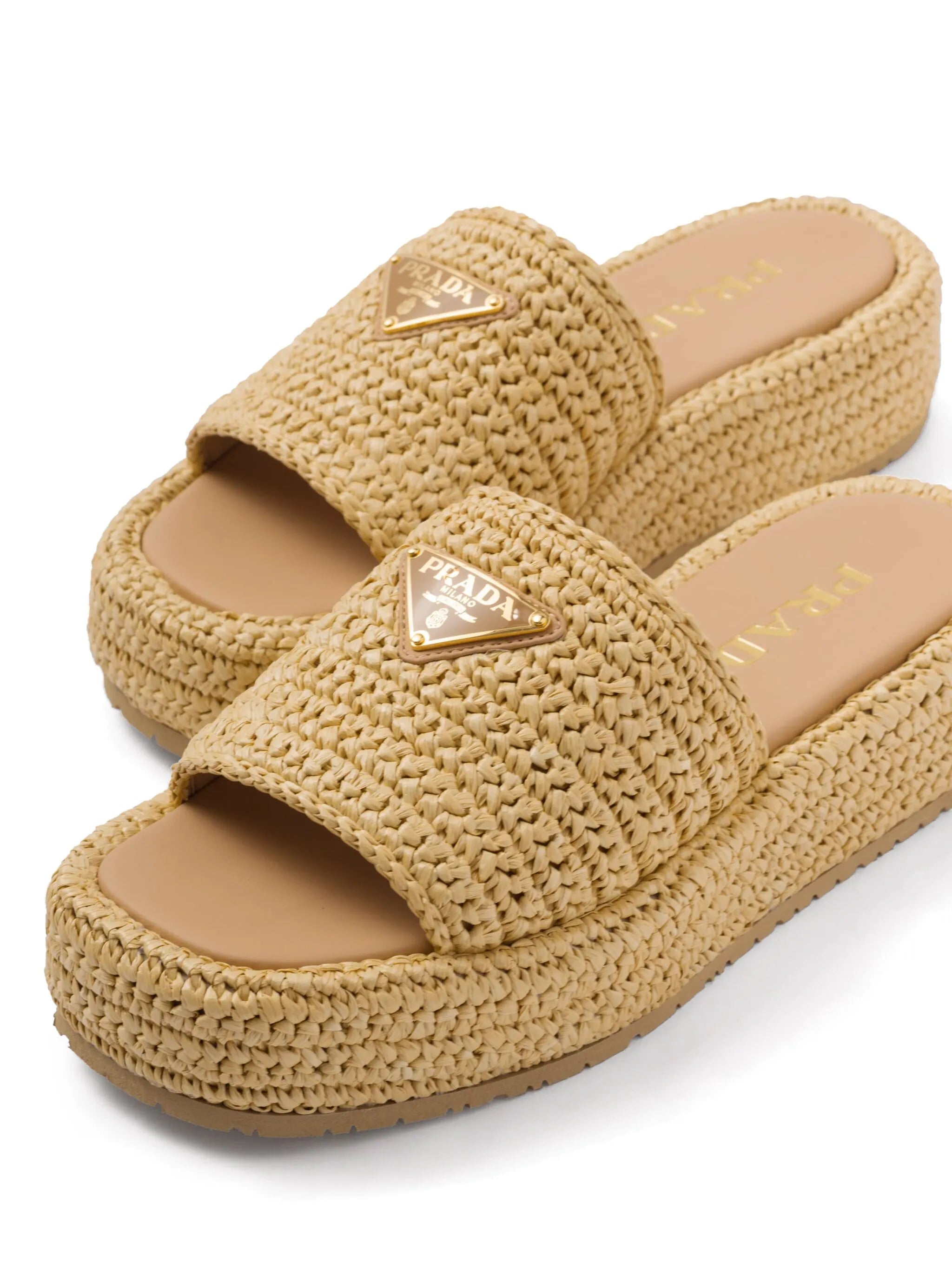logo-plaque woven-raffia sandals