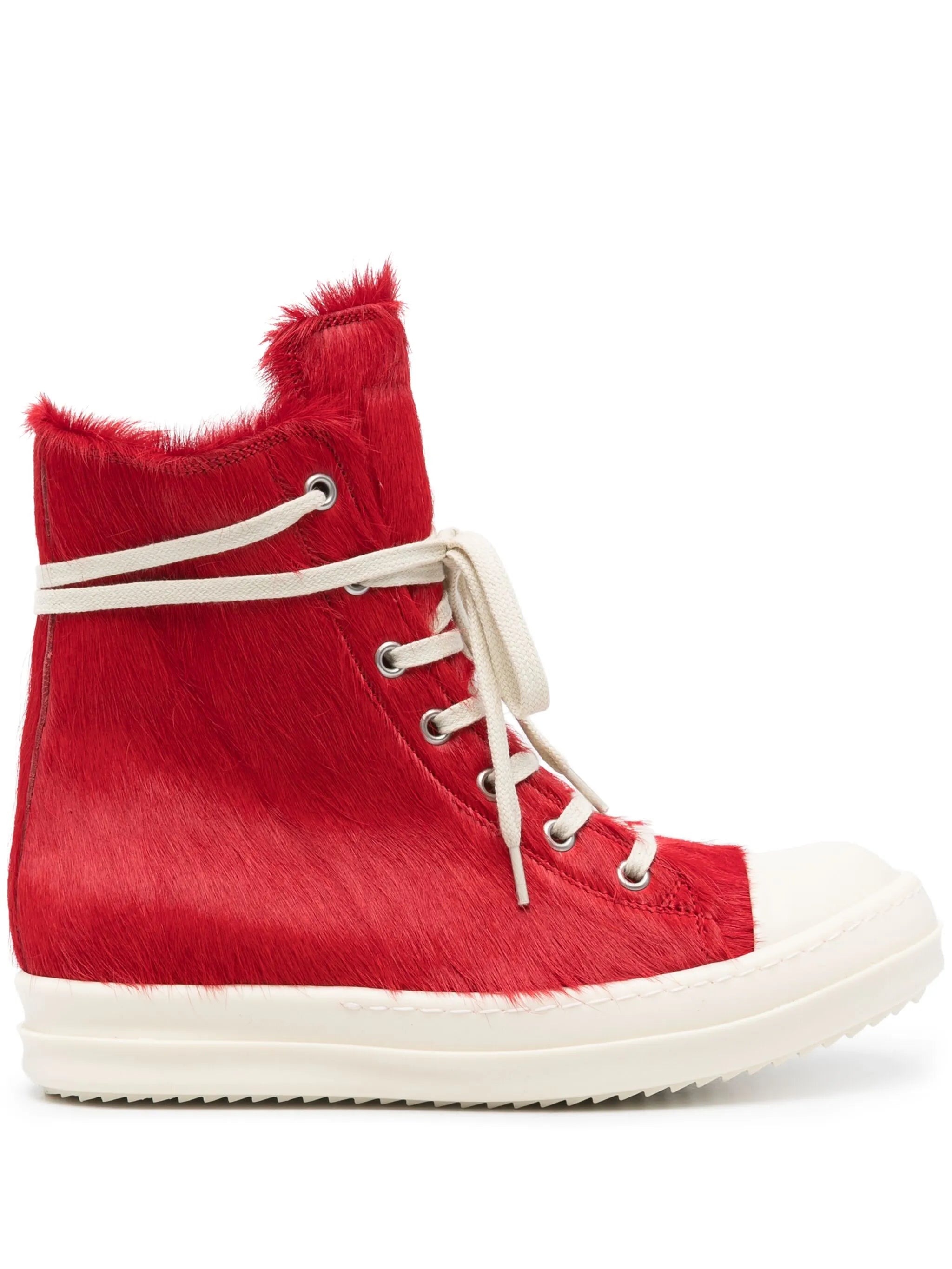 fur-texture leather sneakers
