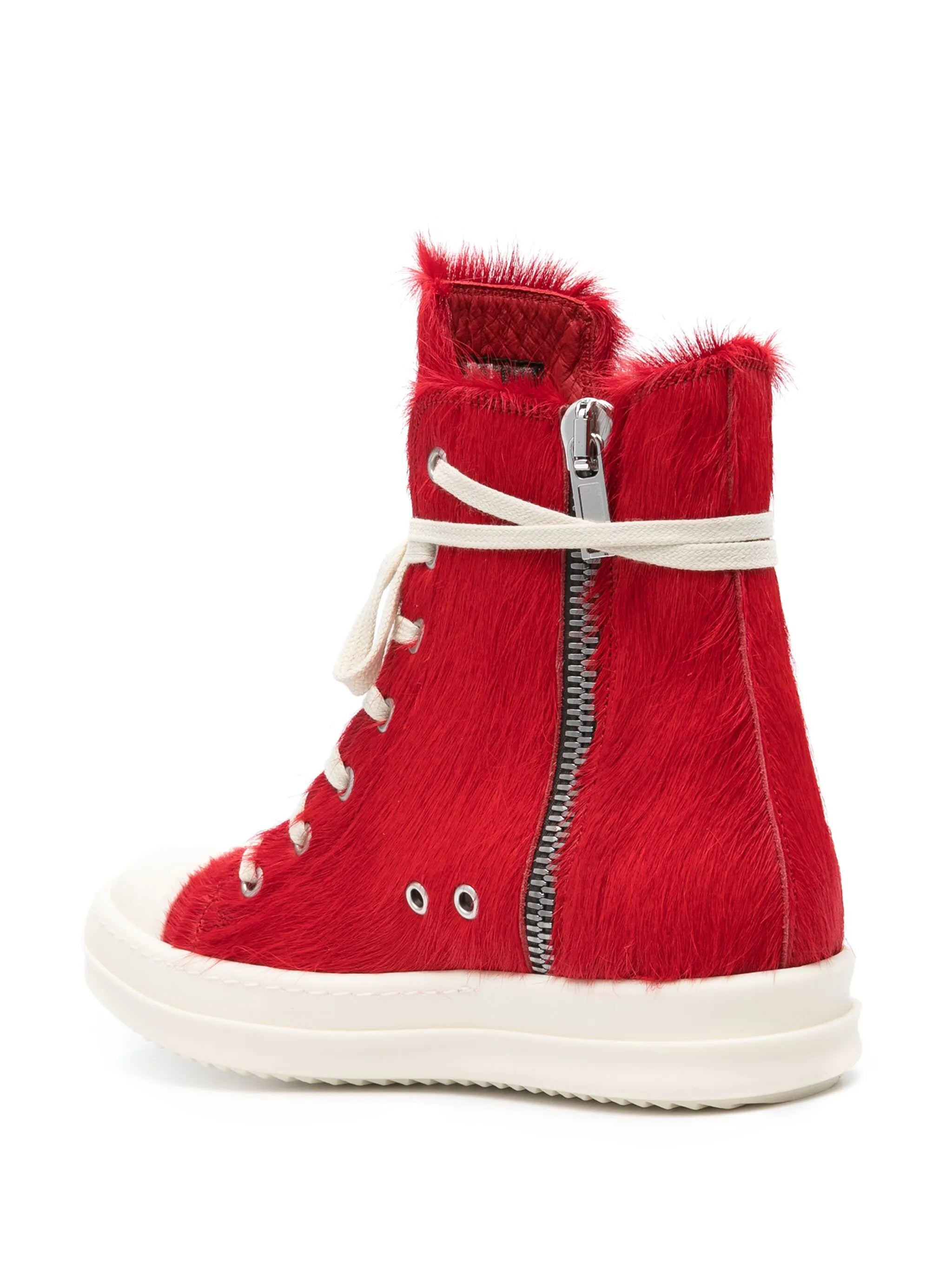 fur-texture leather sneakers