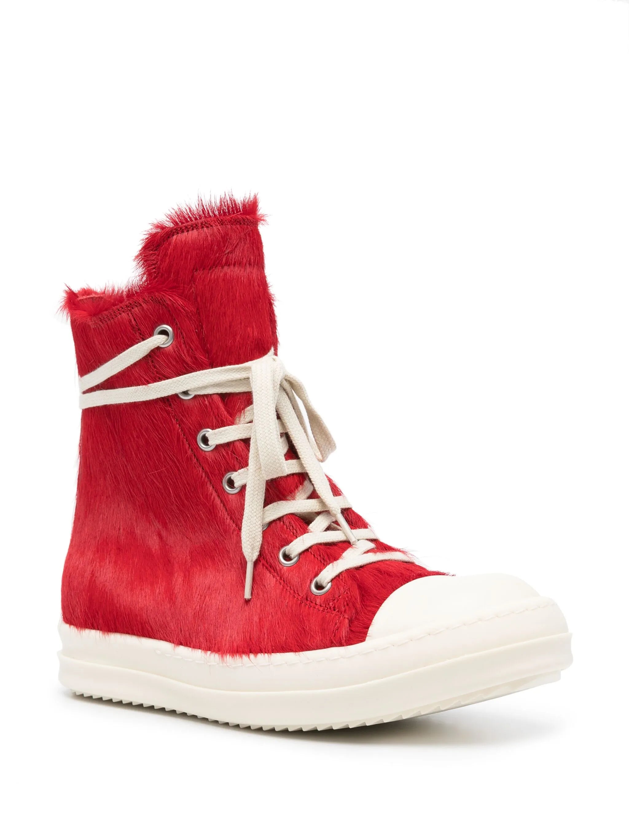 fur-texture leather sneakers