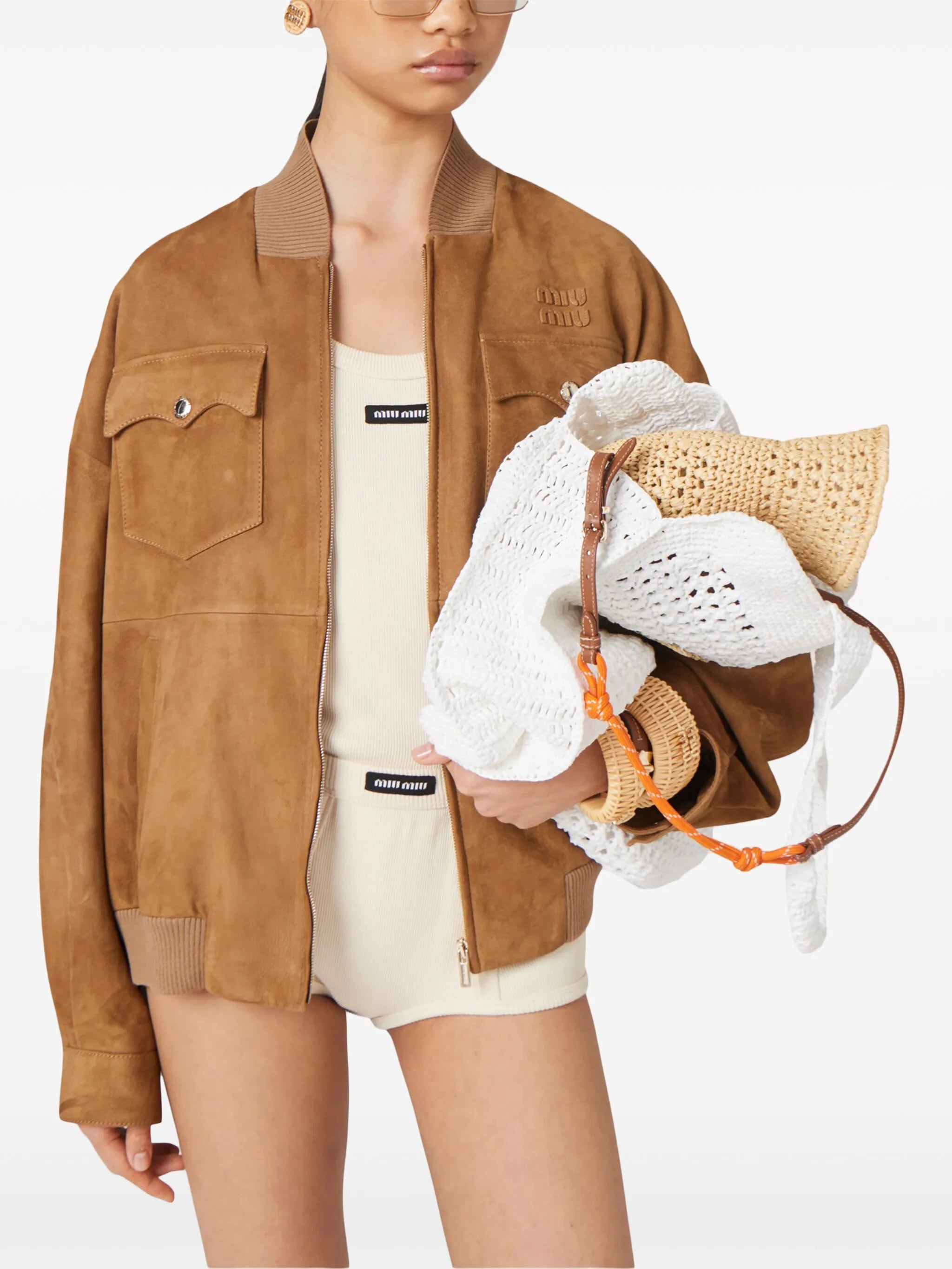 logo-lettering suede jacket
