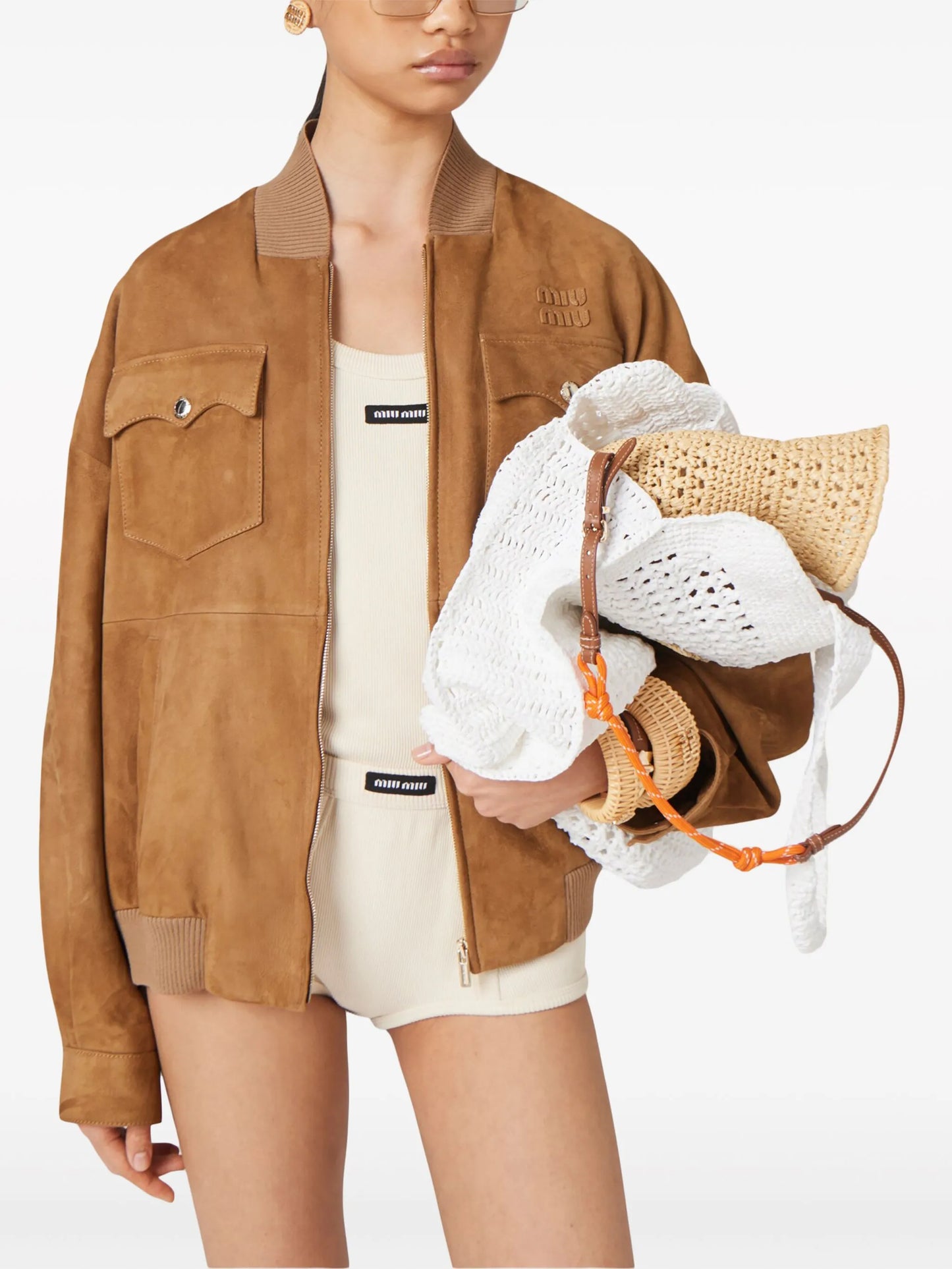 logo-lettering suede jacket